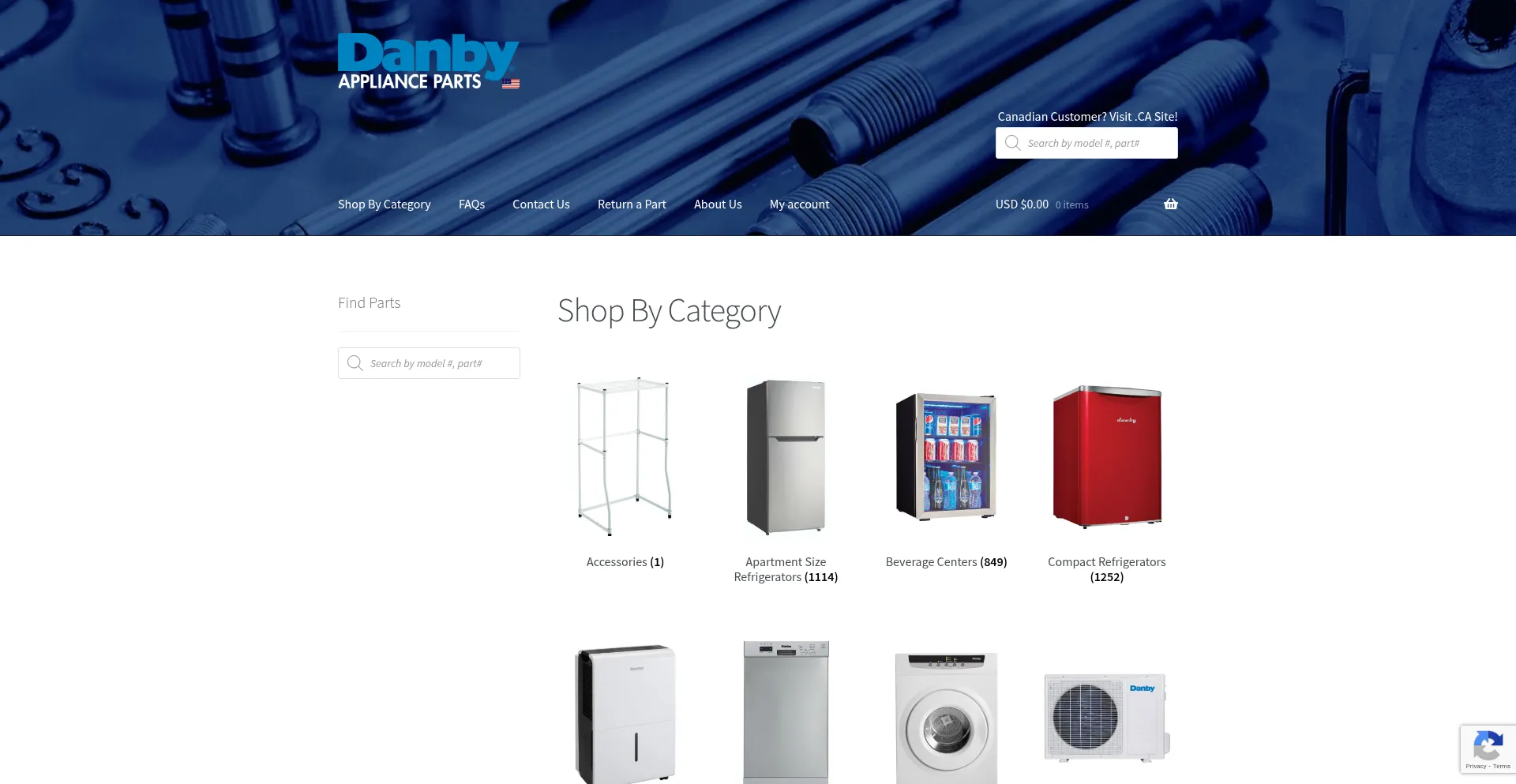Website screenshot of Danbyapplianceparts.com
