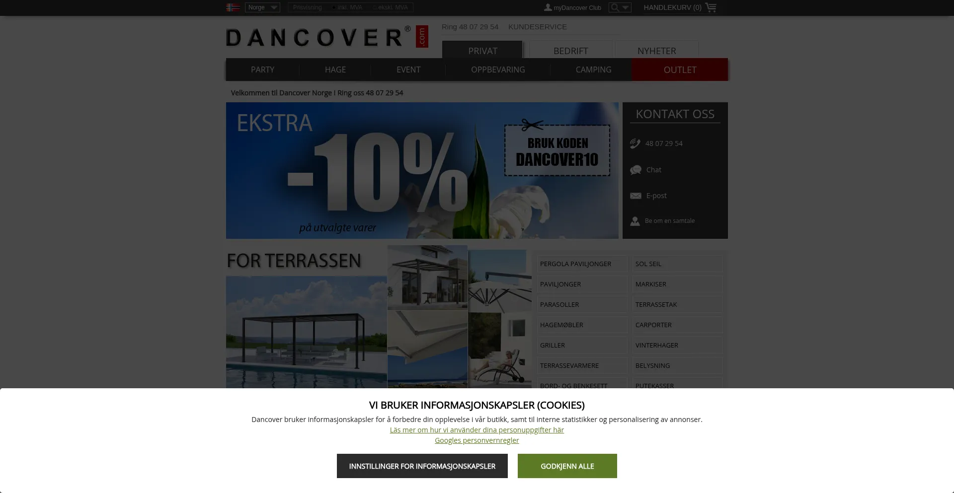 Website screenshot of Dancovershop.no