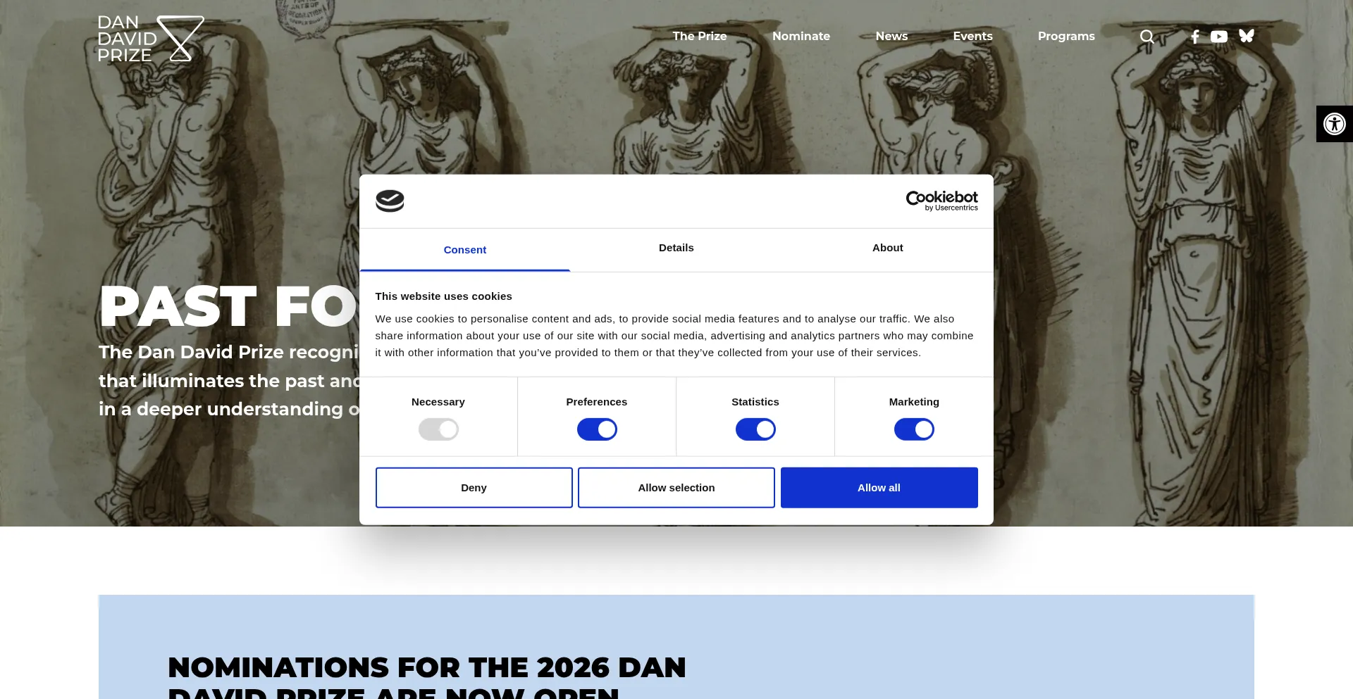 Website screenshot of Dandavidprize.org
