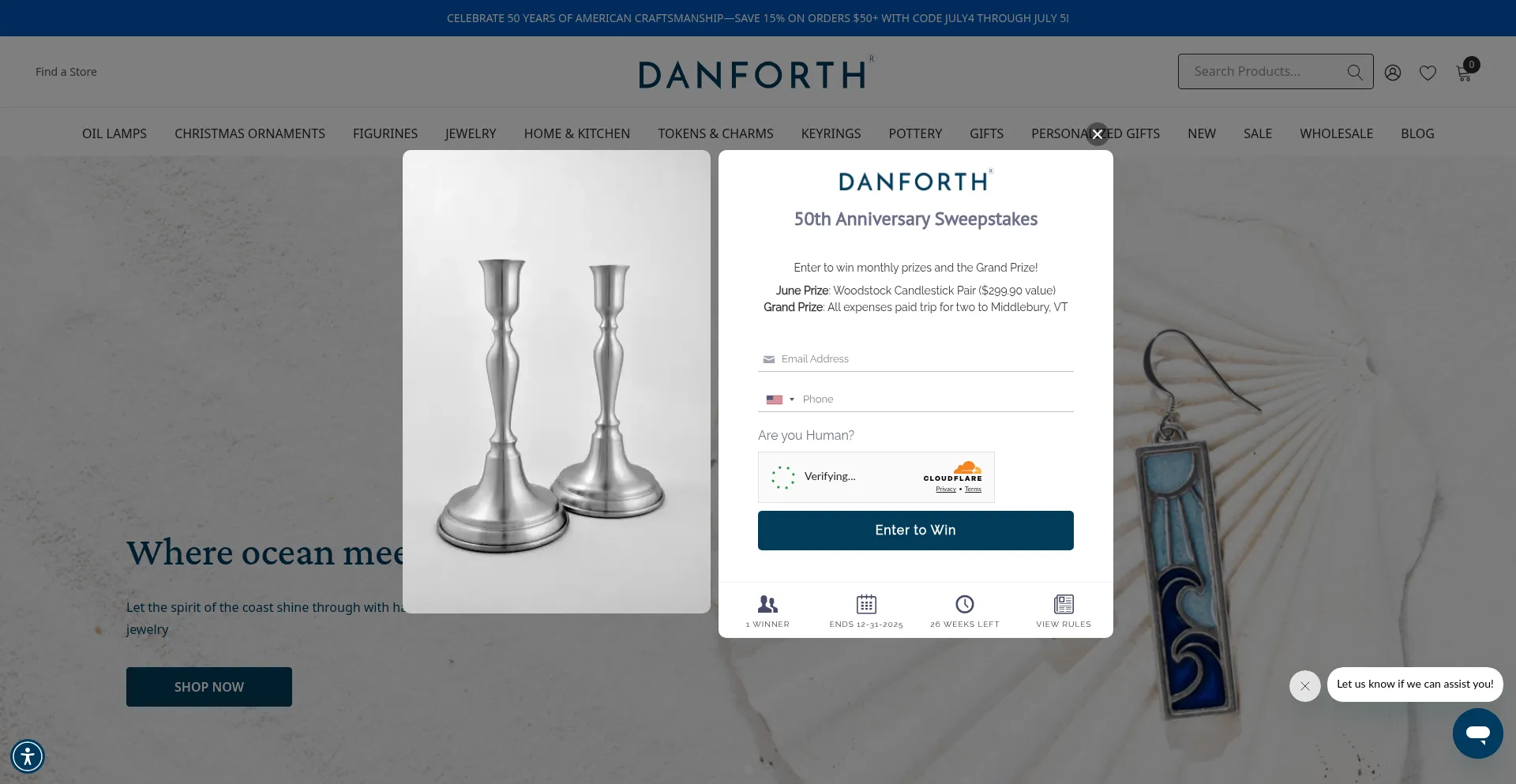Website screenshot of Danforthpewter.com