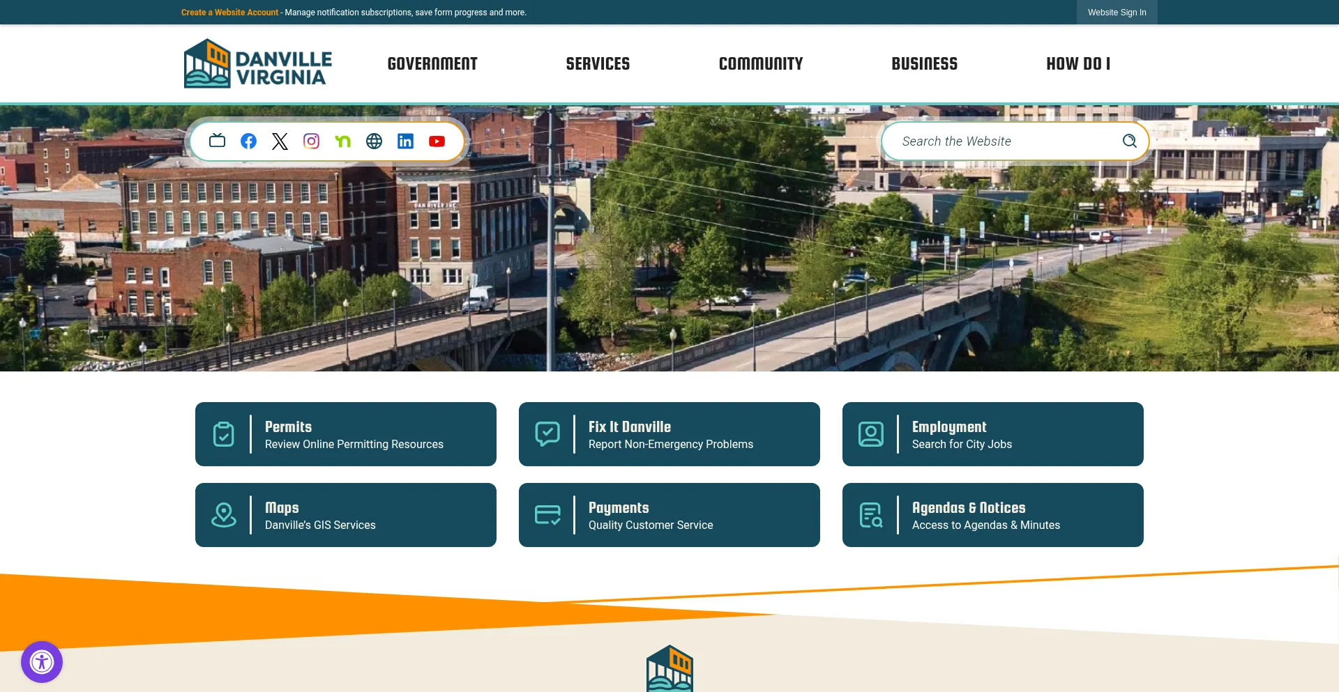 Website screenshot of Danvilleva.gov