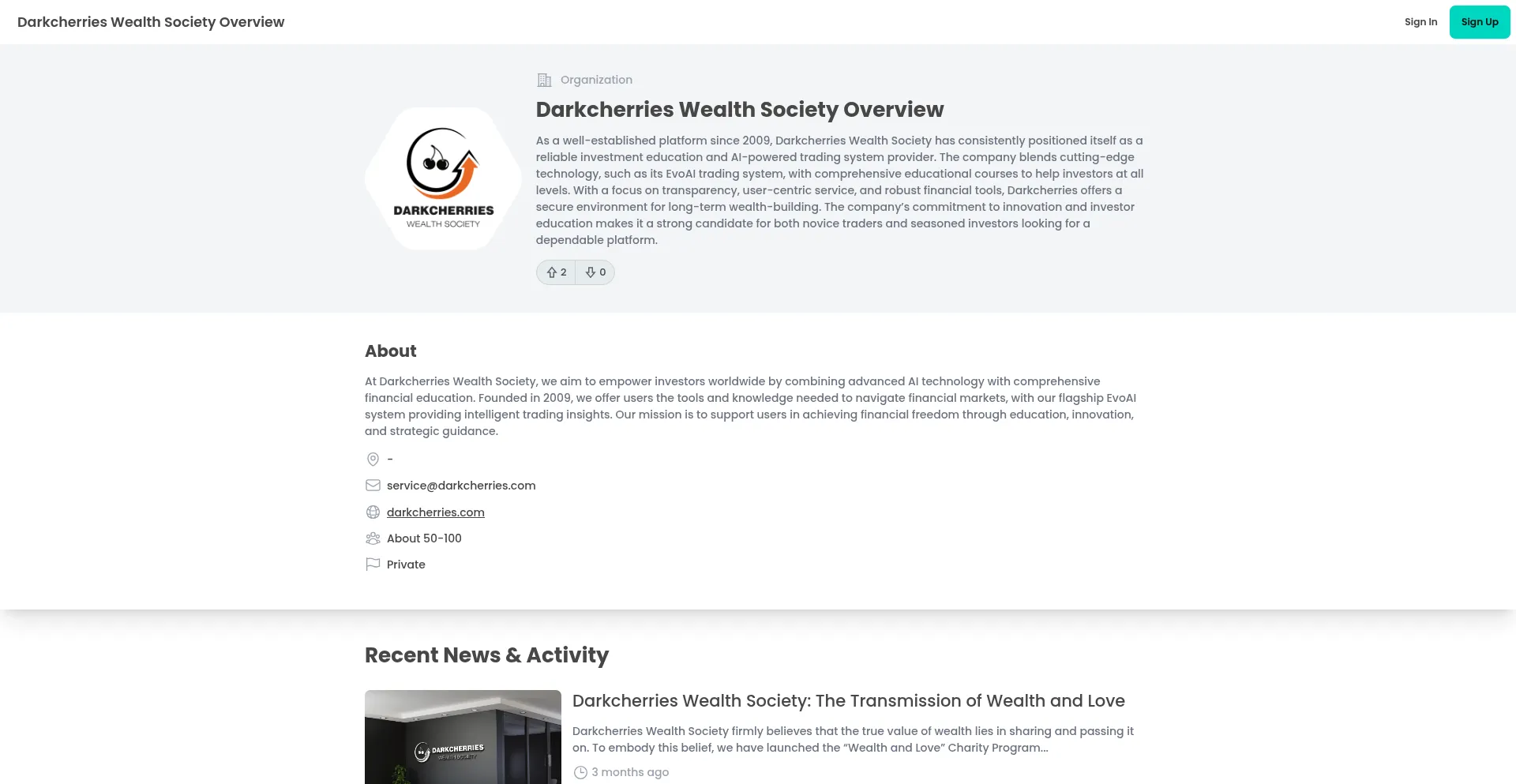 Website screenshot of Darkcherrieswealth.com