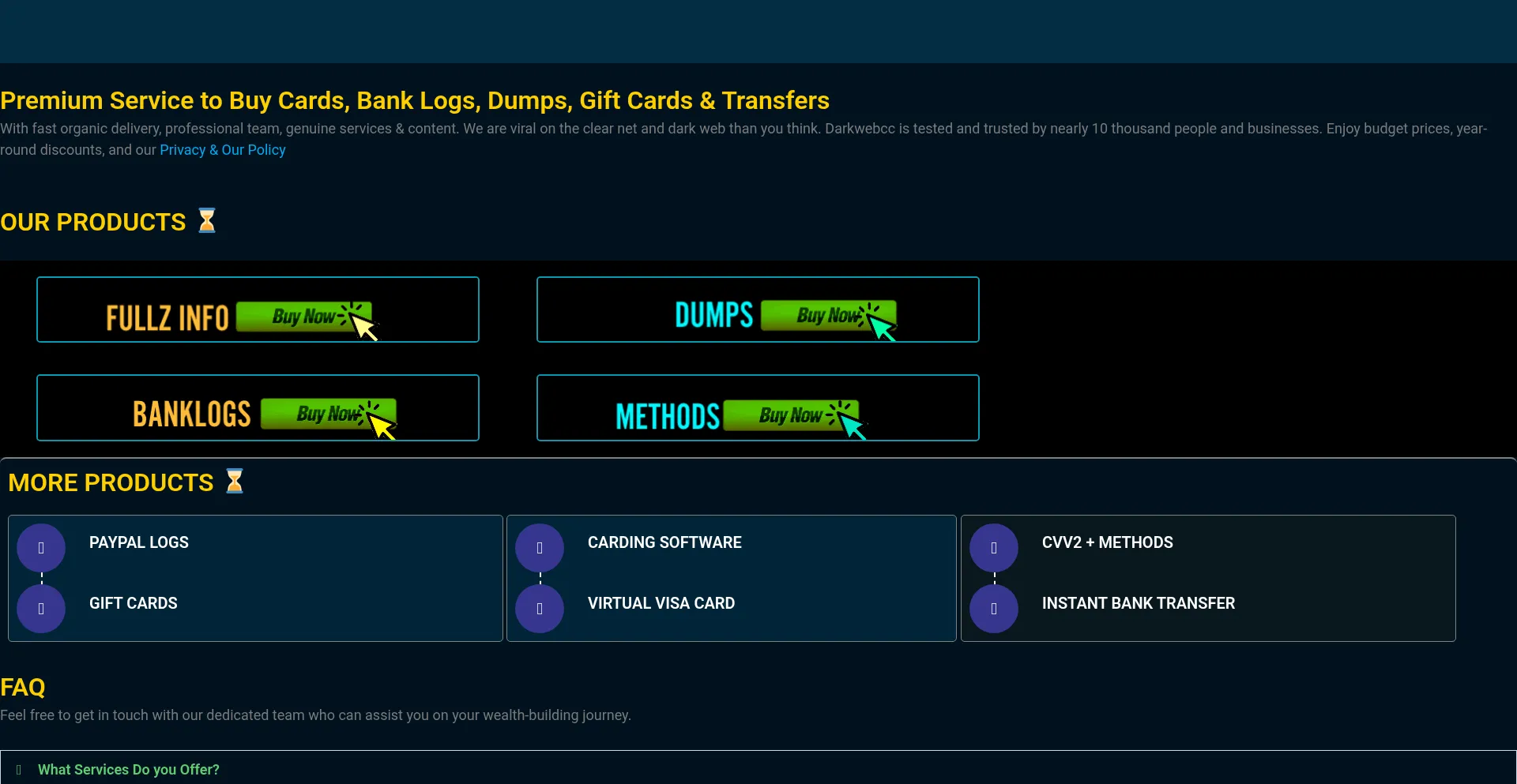 Website screenshot of Darkwebcc.online
