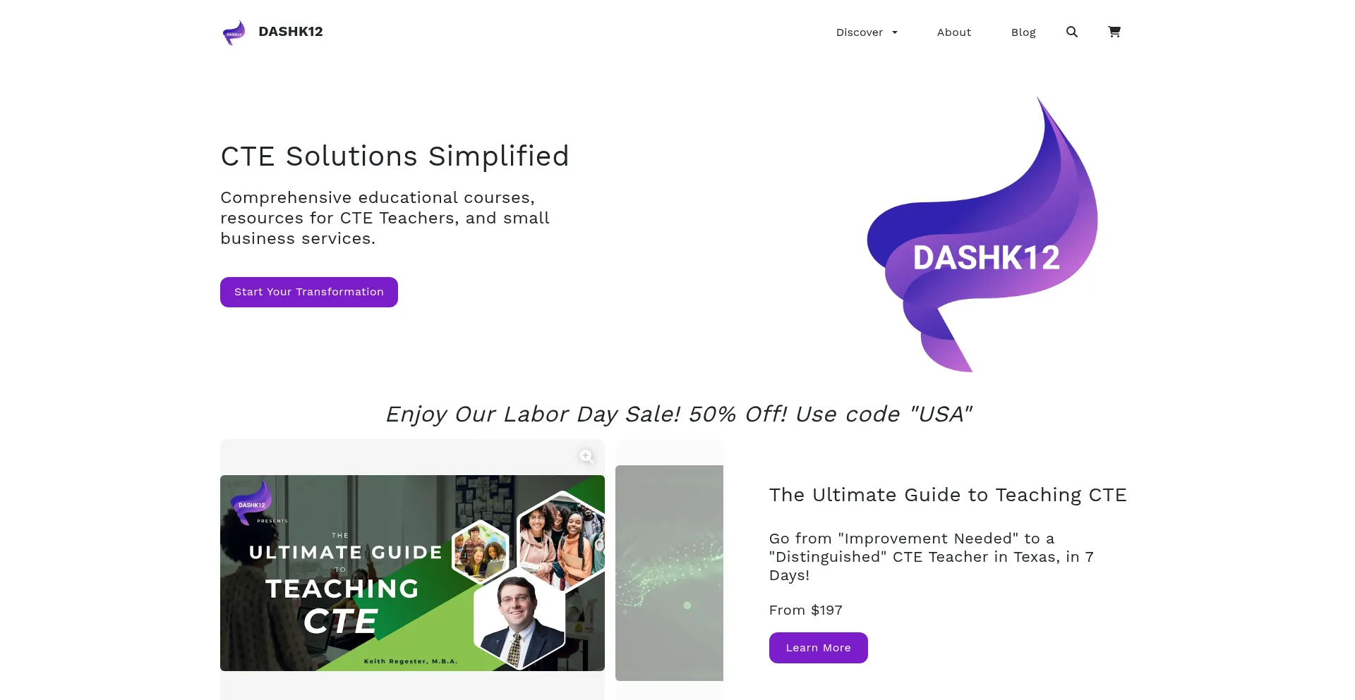 Website screenshot of Dashk12.com