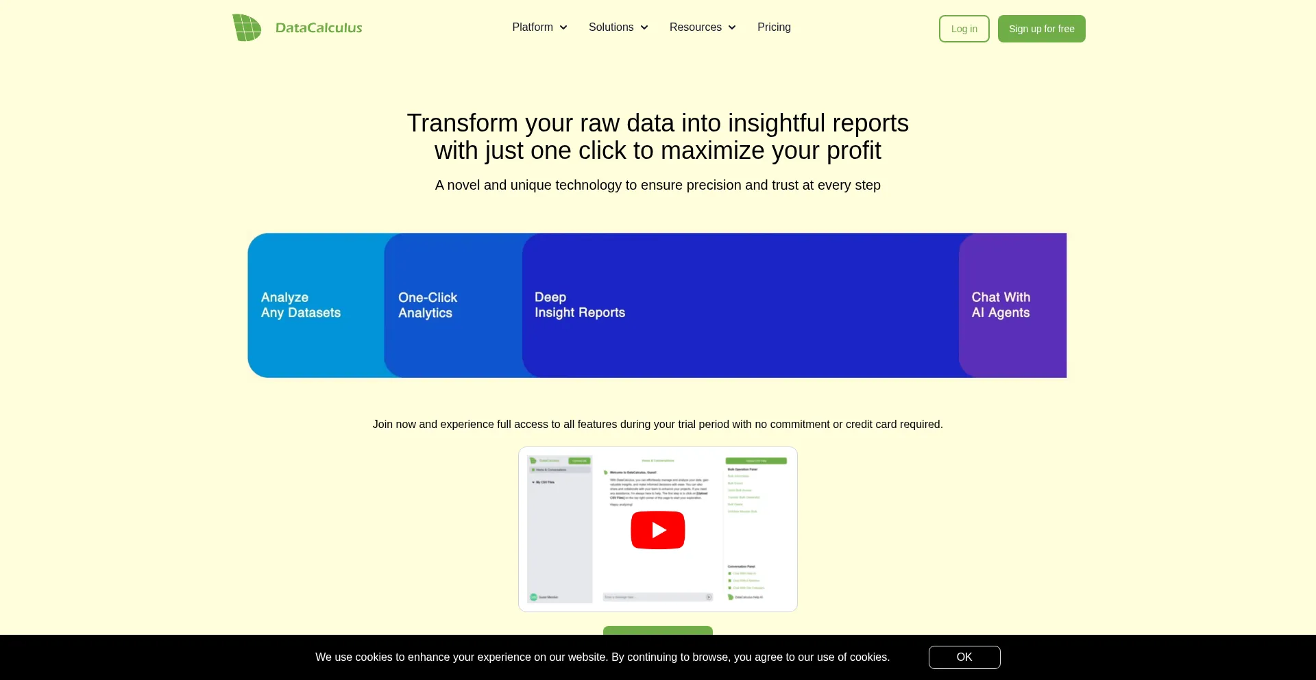 Website screenshot of Datacalculus.com