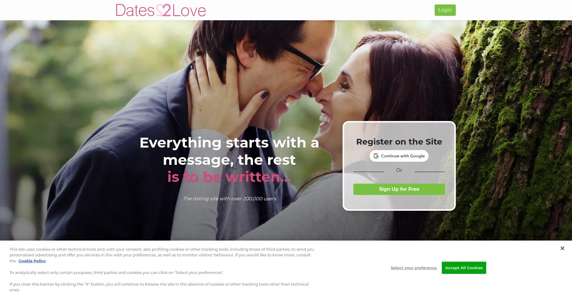 Website screenshot of Dates2love.com