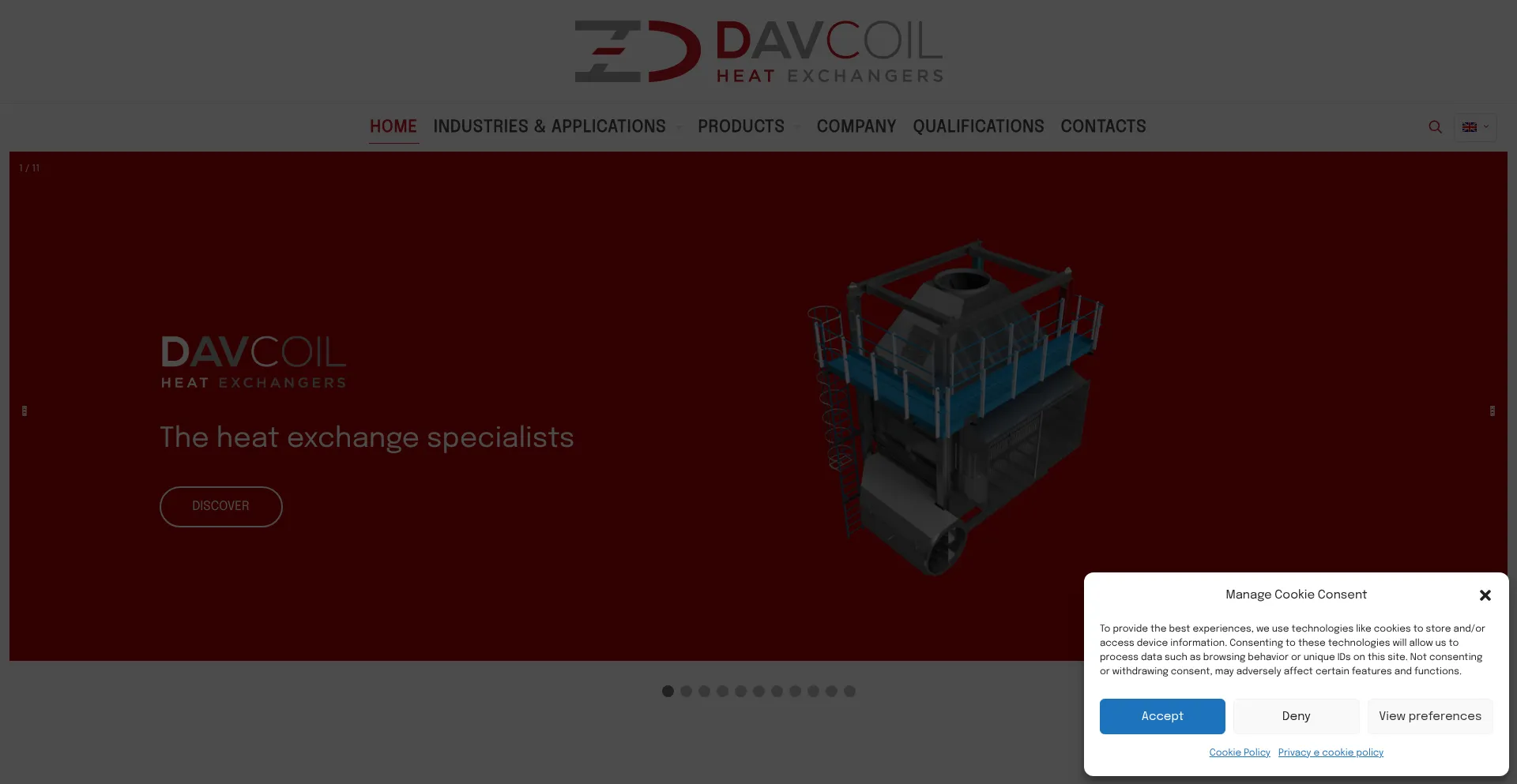 Website screenshot of Davcoil.com