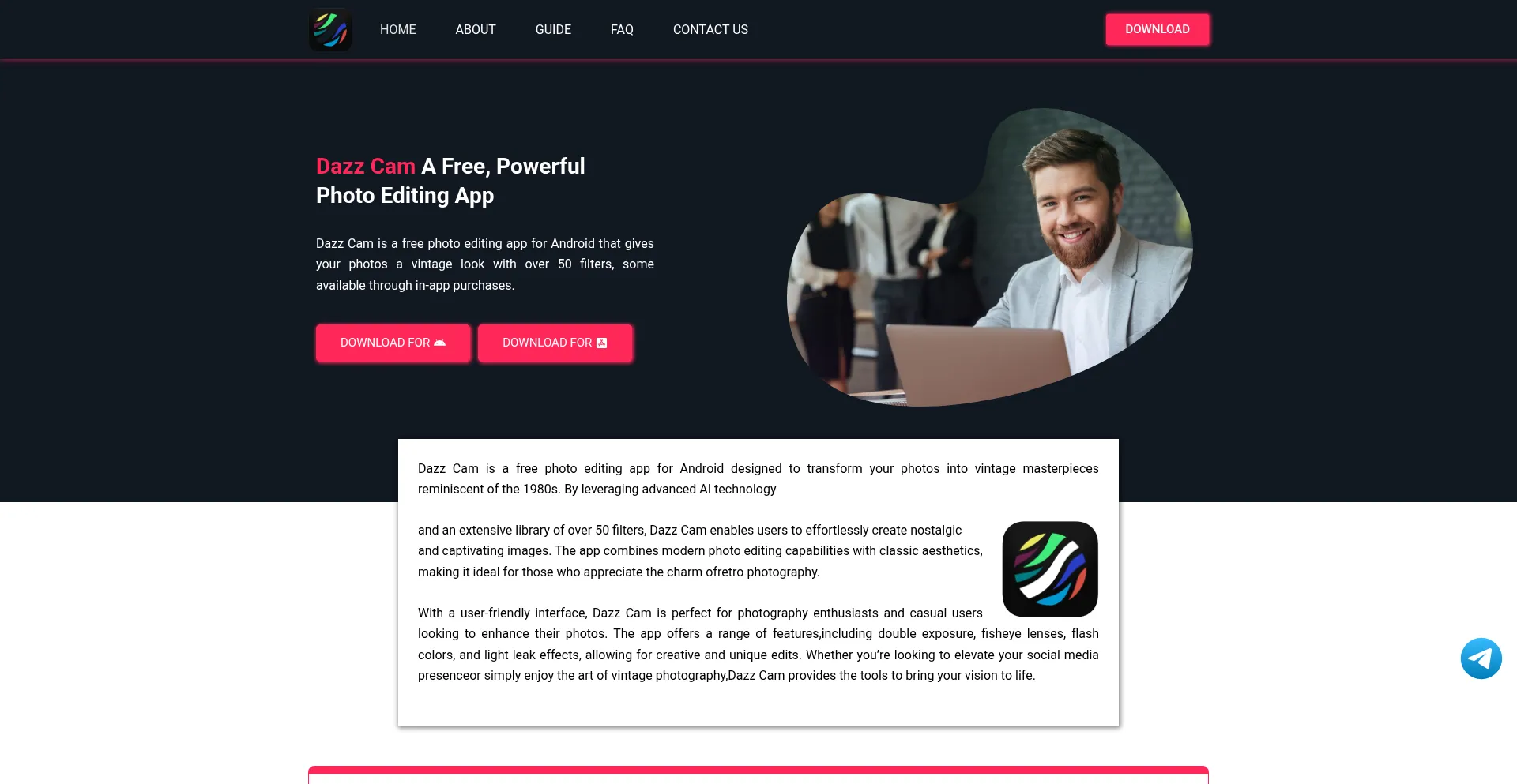 Website screenshot of Dazzcam.org