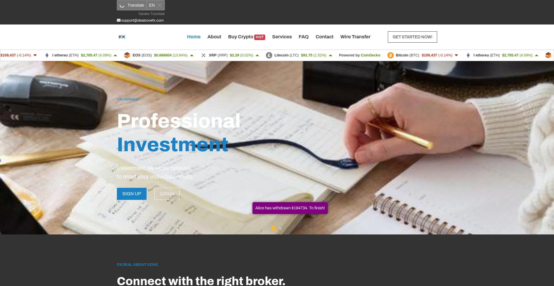 Website screenshot of Dealcovefx.com