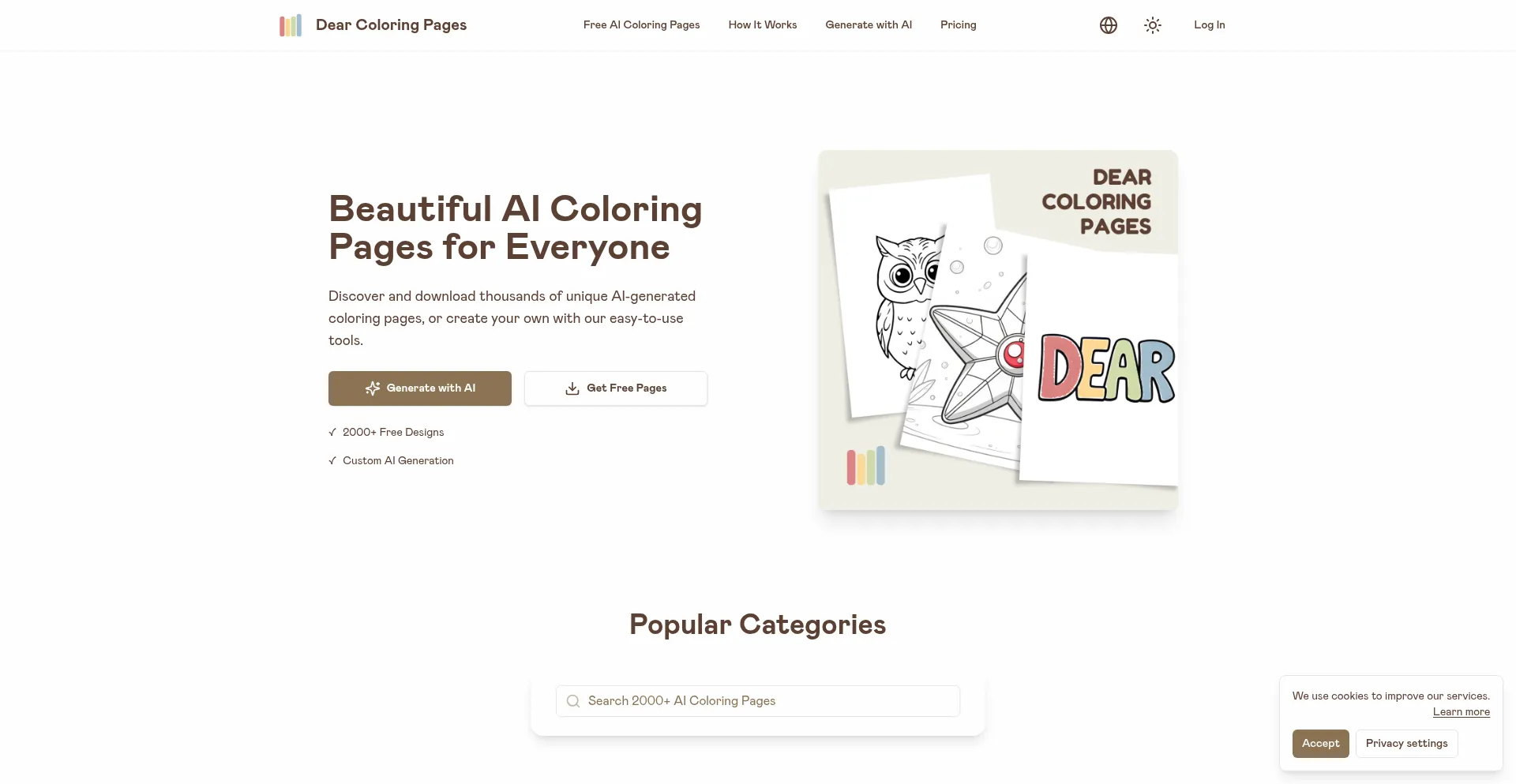 Website screenshot of Dearcoloringpages.com