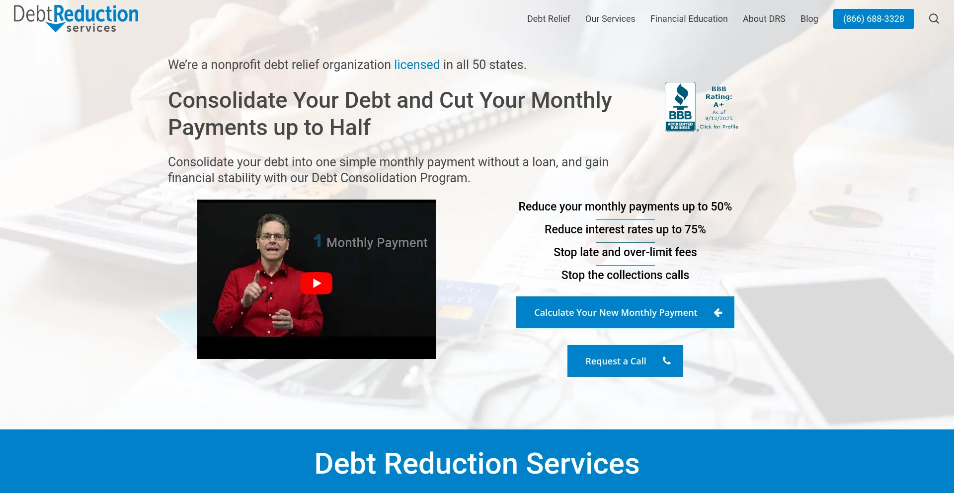 Website screenshot of Debtreductionservices.com