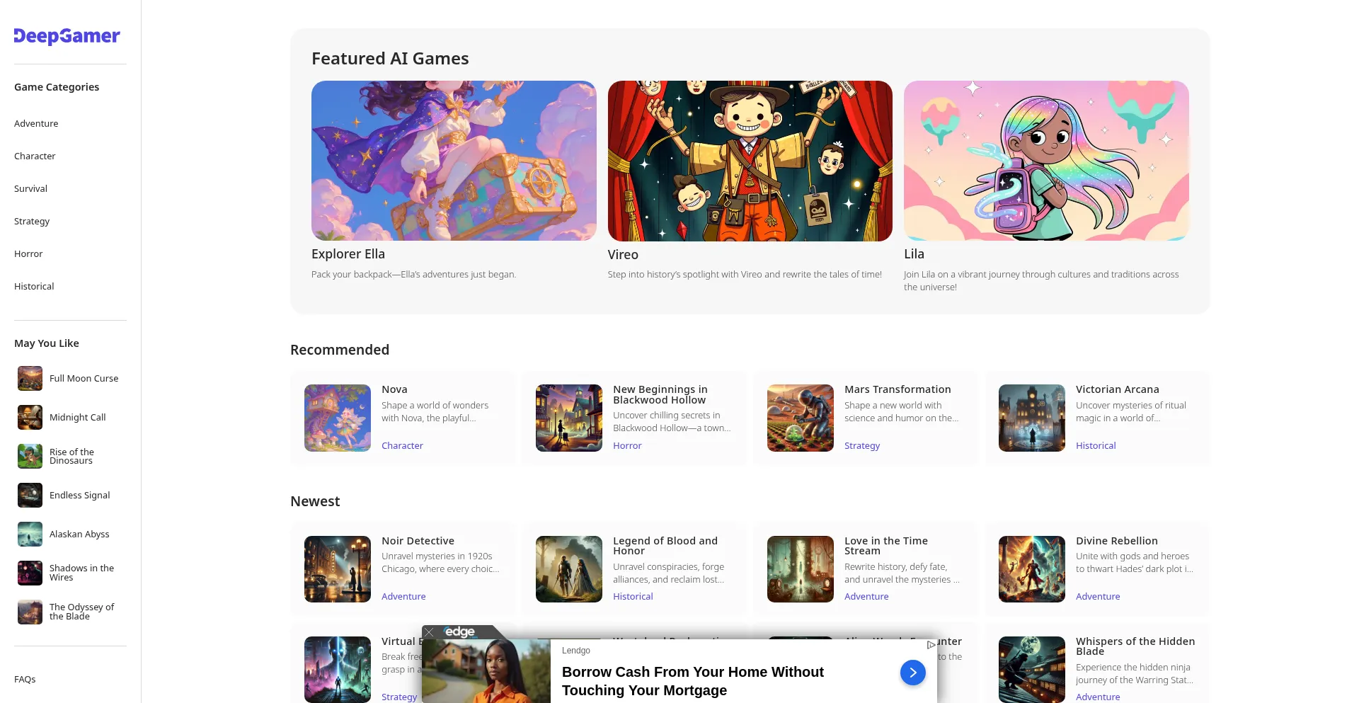 Website screenshot of Deepgamer.net