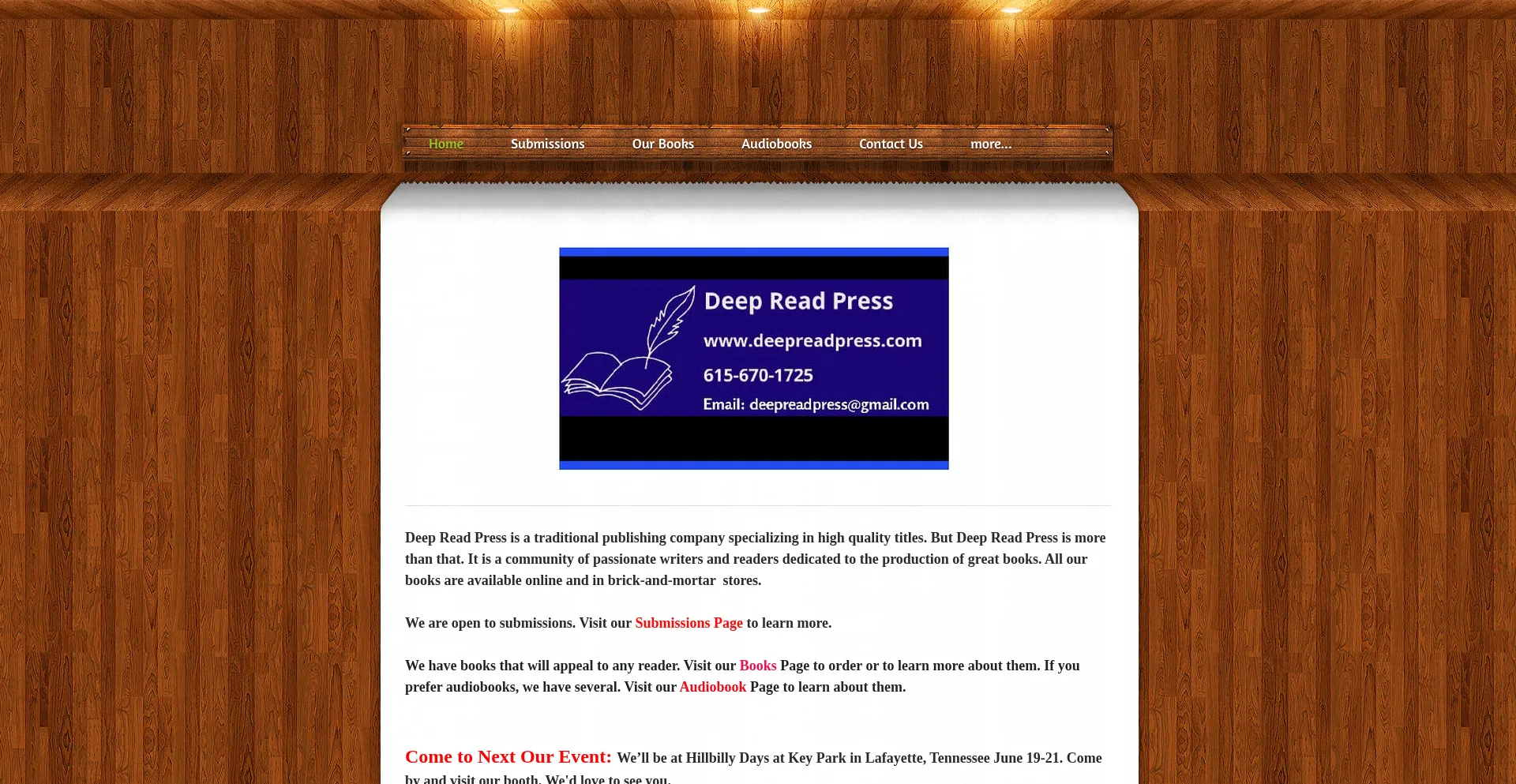 Website screenshot of Deepreadpress.com