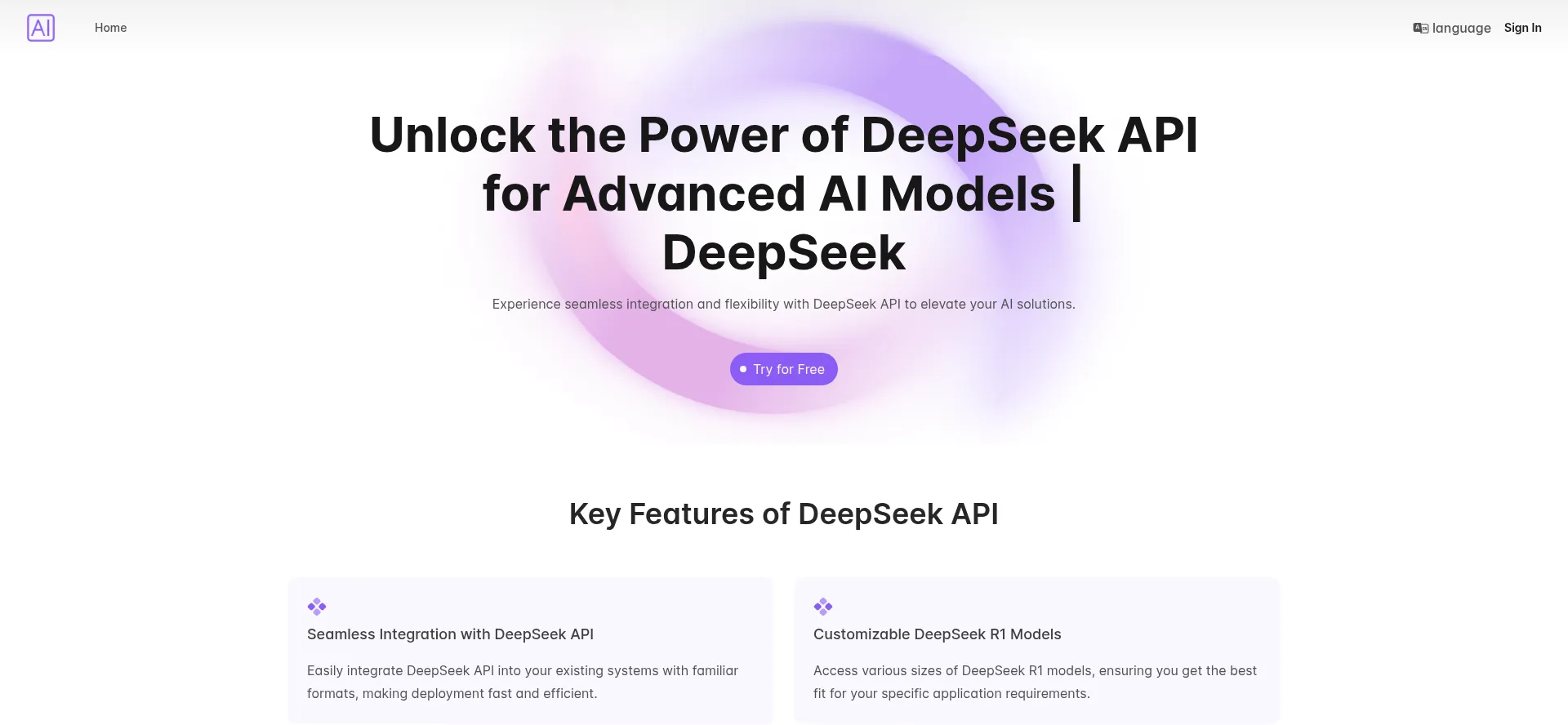 Website screenshot of Deepseekapi.io