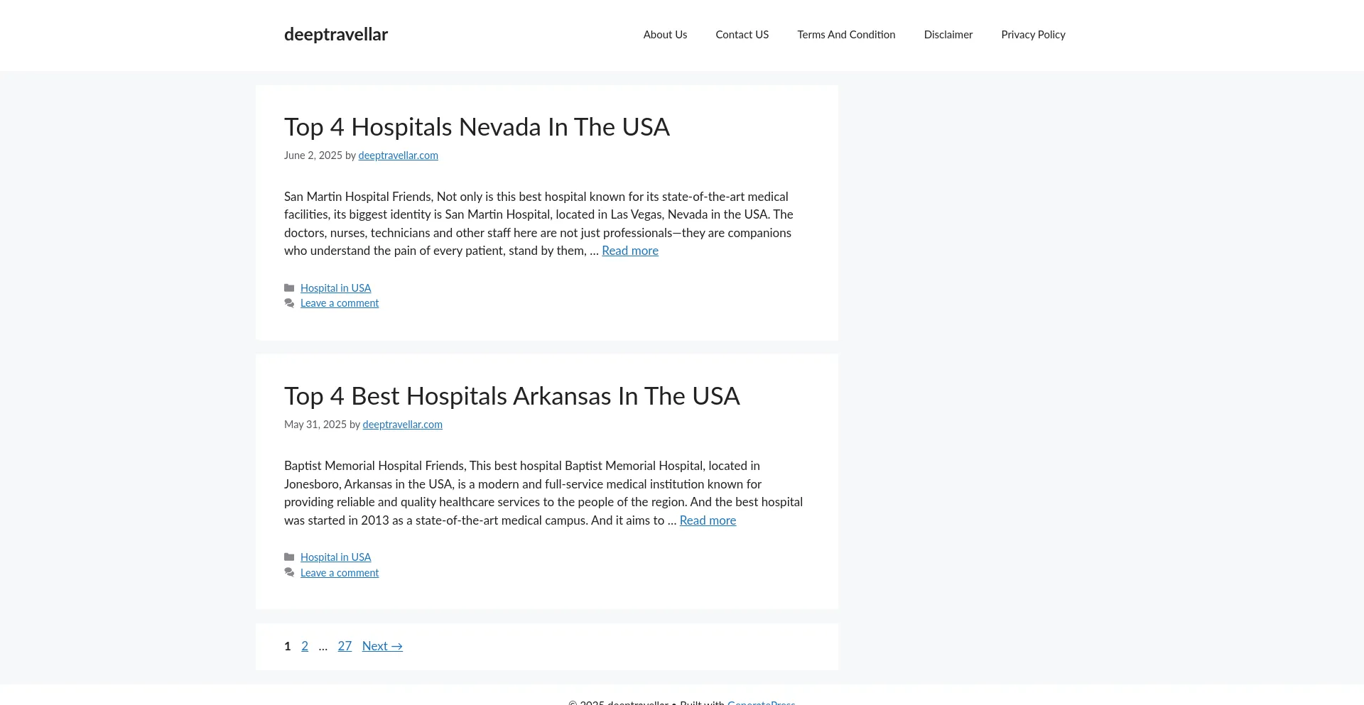 Website screenshot of Deeptravellar.com