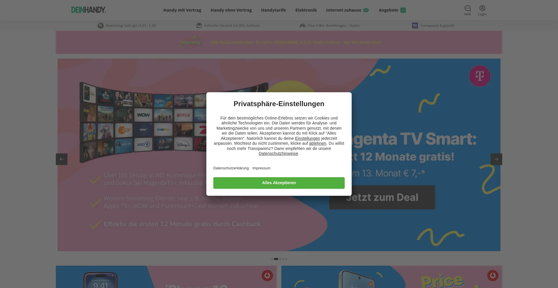 Website screenshot of Deinhandy.de