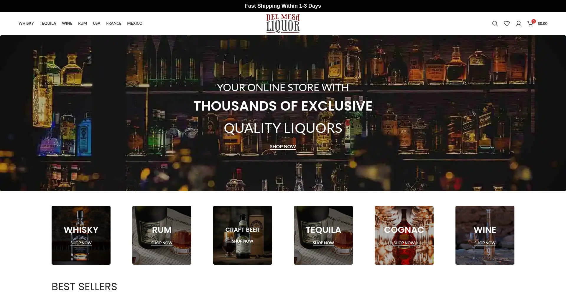 Website screenshot of Delmesaliquormall.shop
