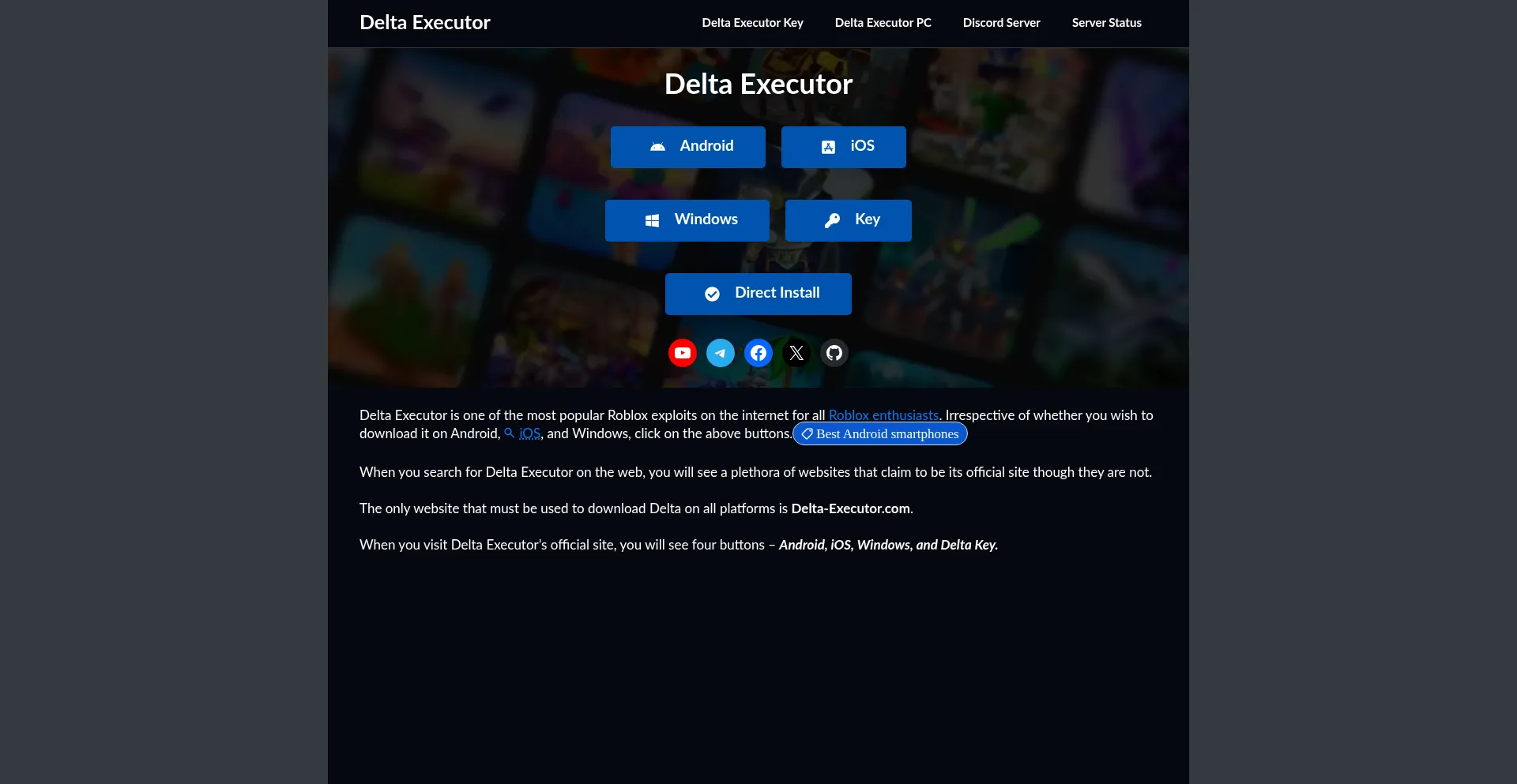Website screenshot of Delta-executor.com