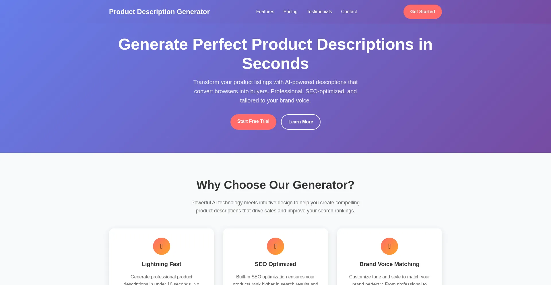 Website screenshot of Descriptoai.top
