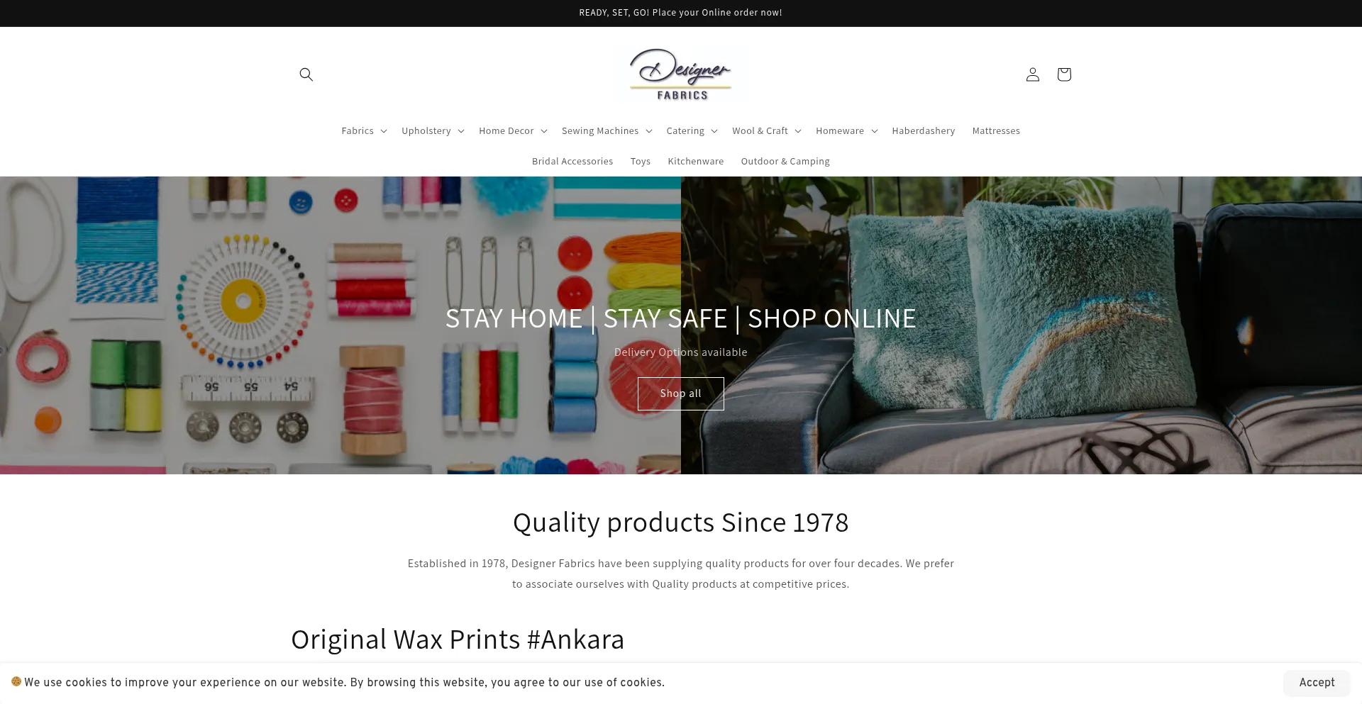 Website screenshot of Designerfabrics.co.za