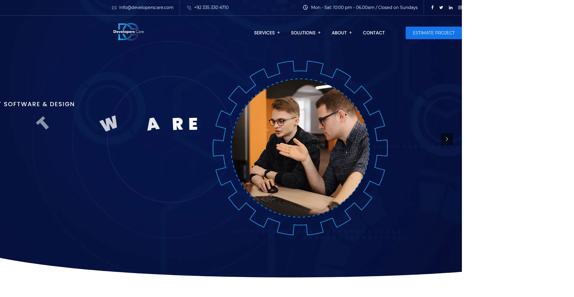 Website screenshot of Developerscare.com