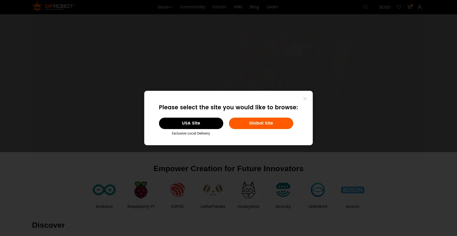 Website screenshot of Dfrobot.com