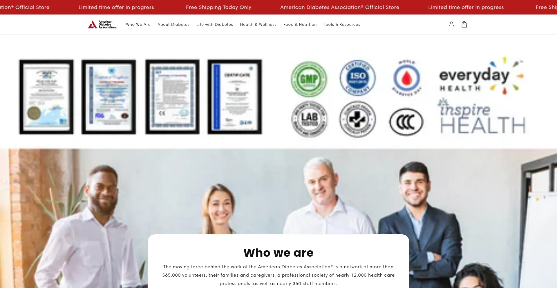 Website screenshot of Diabetes-officialstore.com