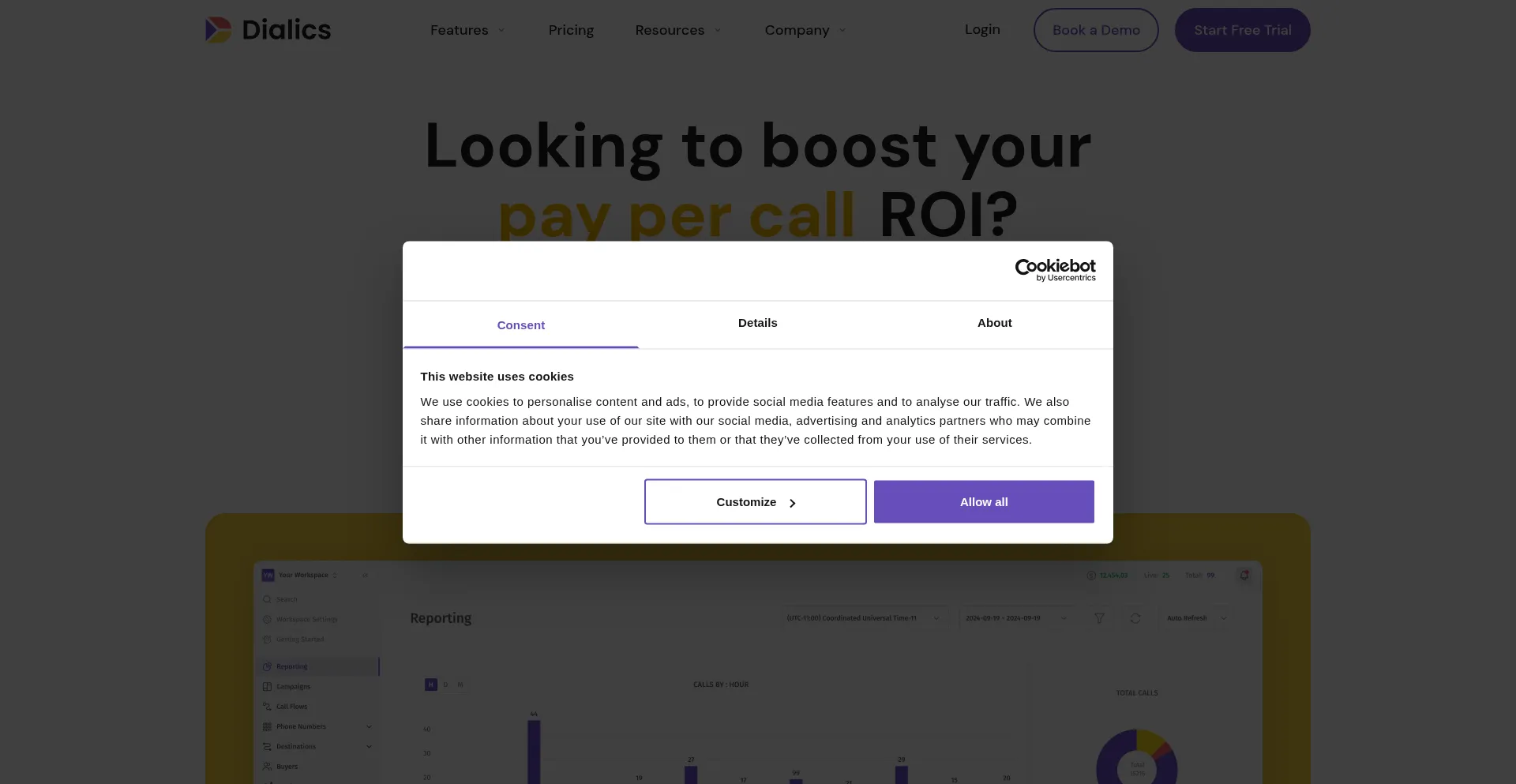 Website screenshot of Dialics.com