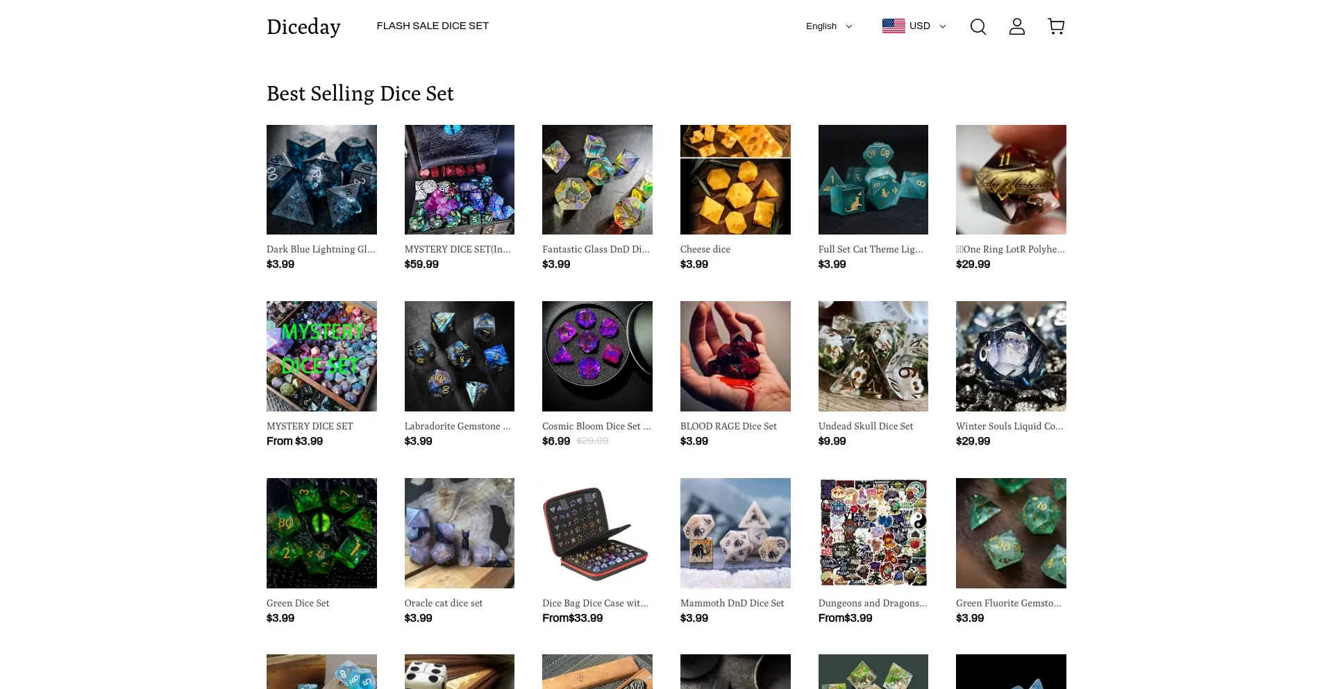Website screenshot of Diceday.com