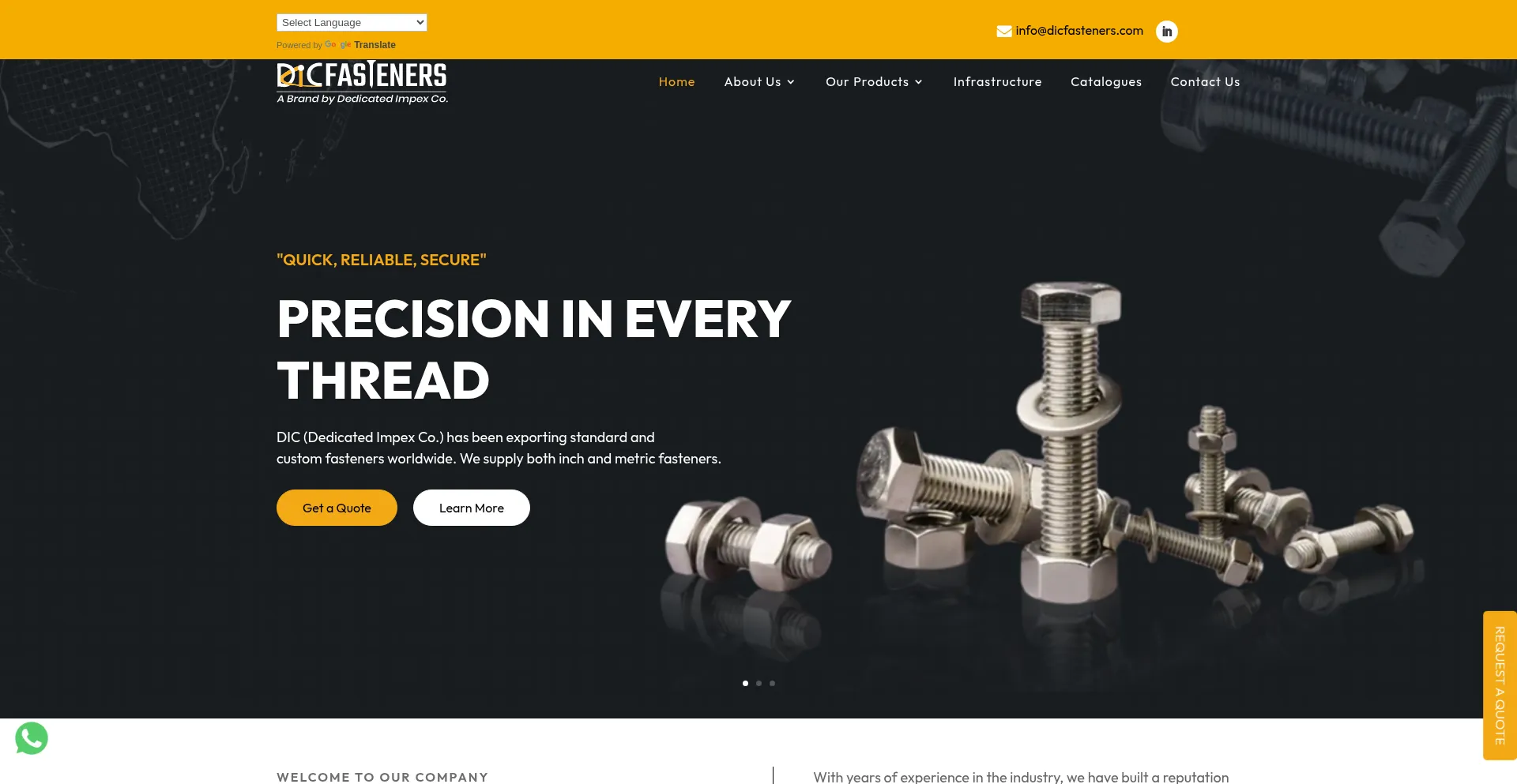 Website screenshot of Dicfasteners.com