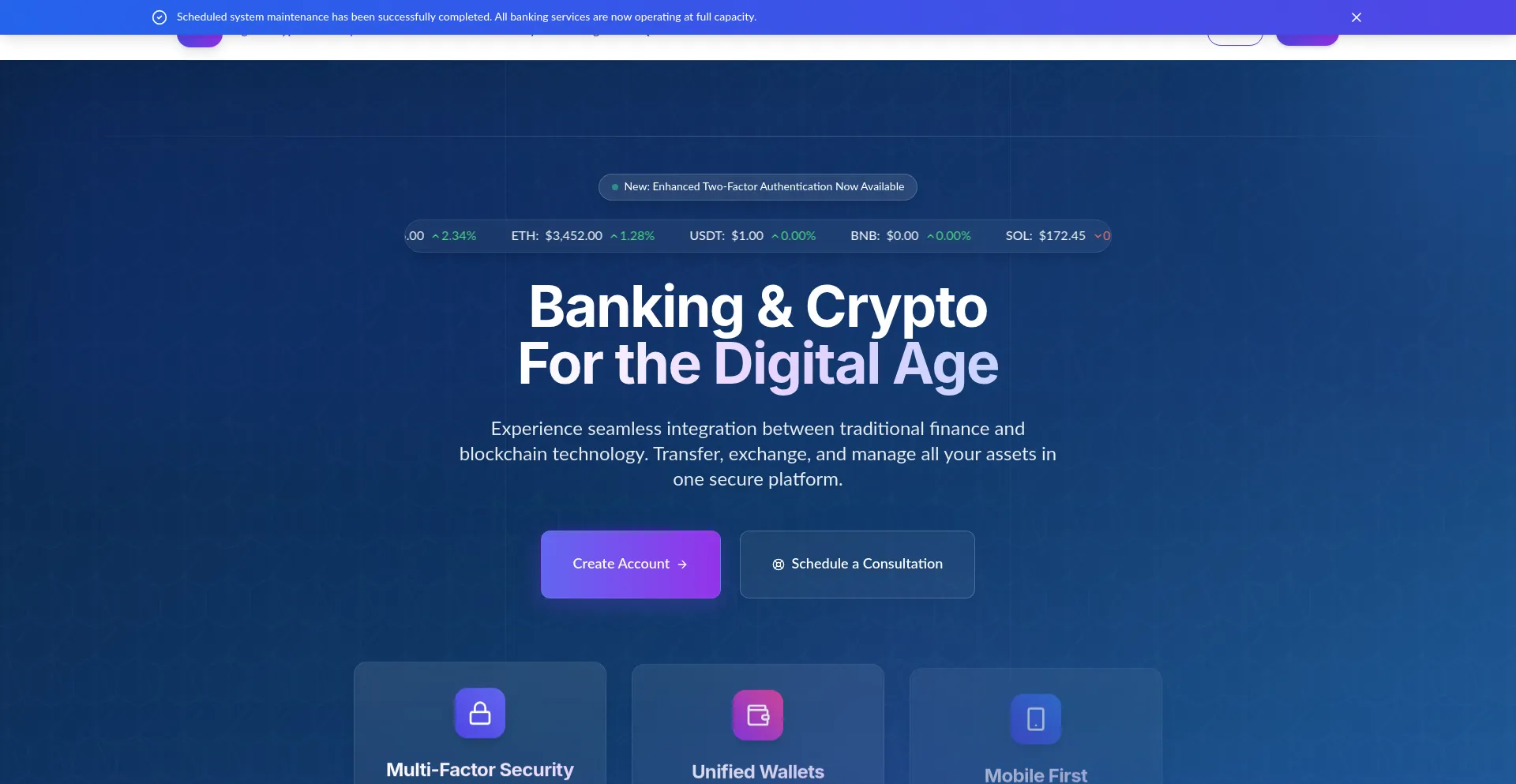 Website screenshot of Digital-cryptocurrency-bank.replit.app