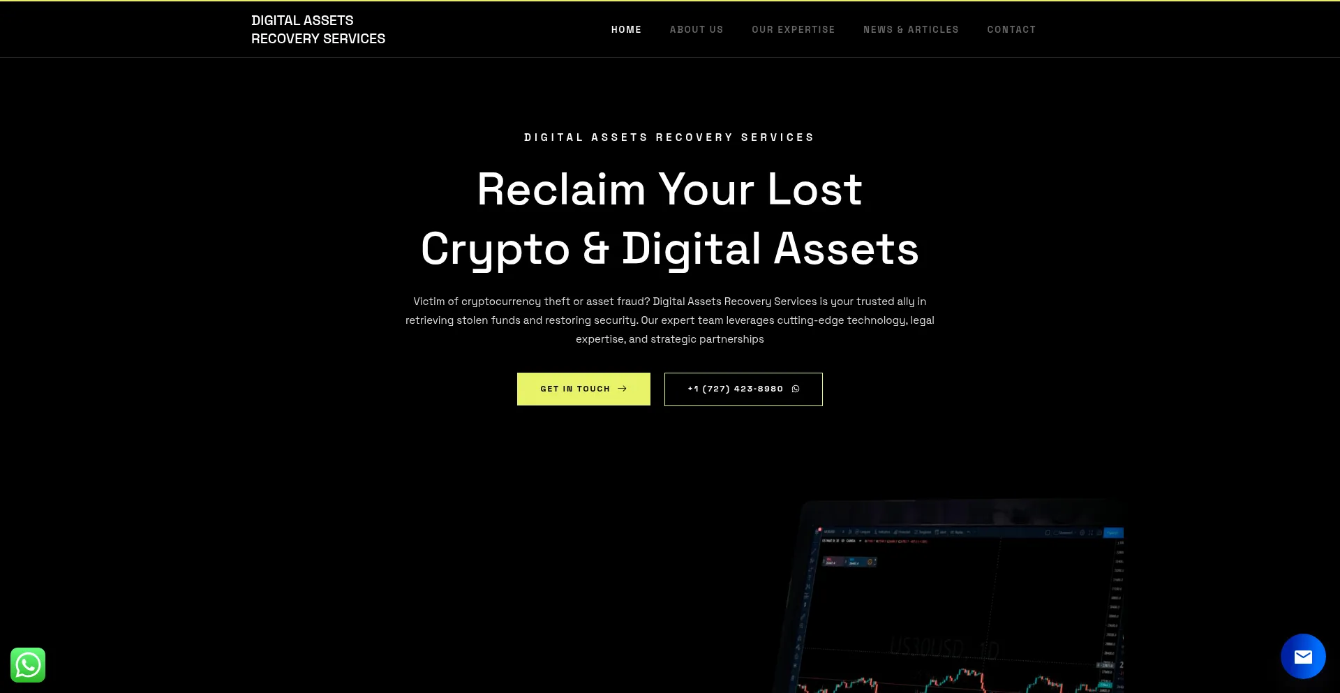 Website screenshot of Digitalassetsrecoveryservices.com