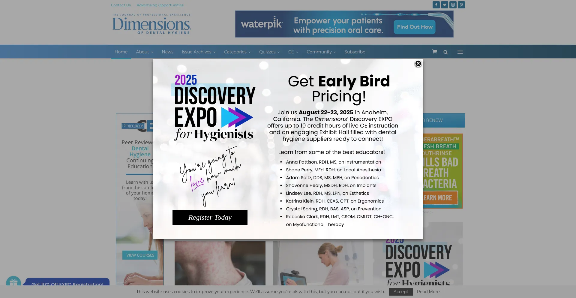 Website screenshot of Dimensionsofdentalhygiene.com