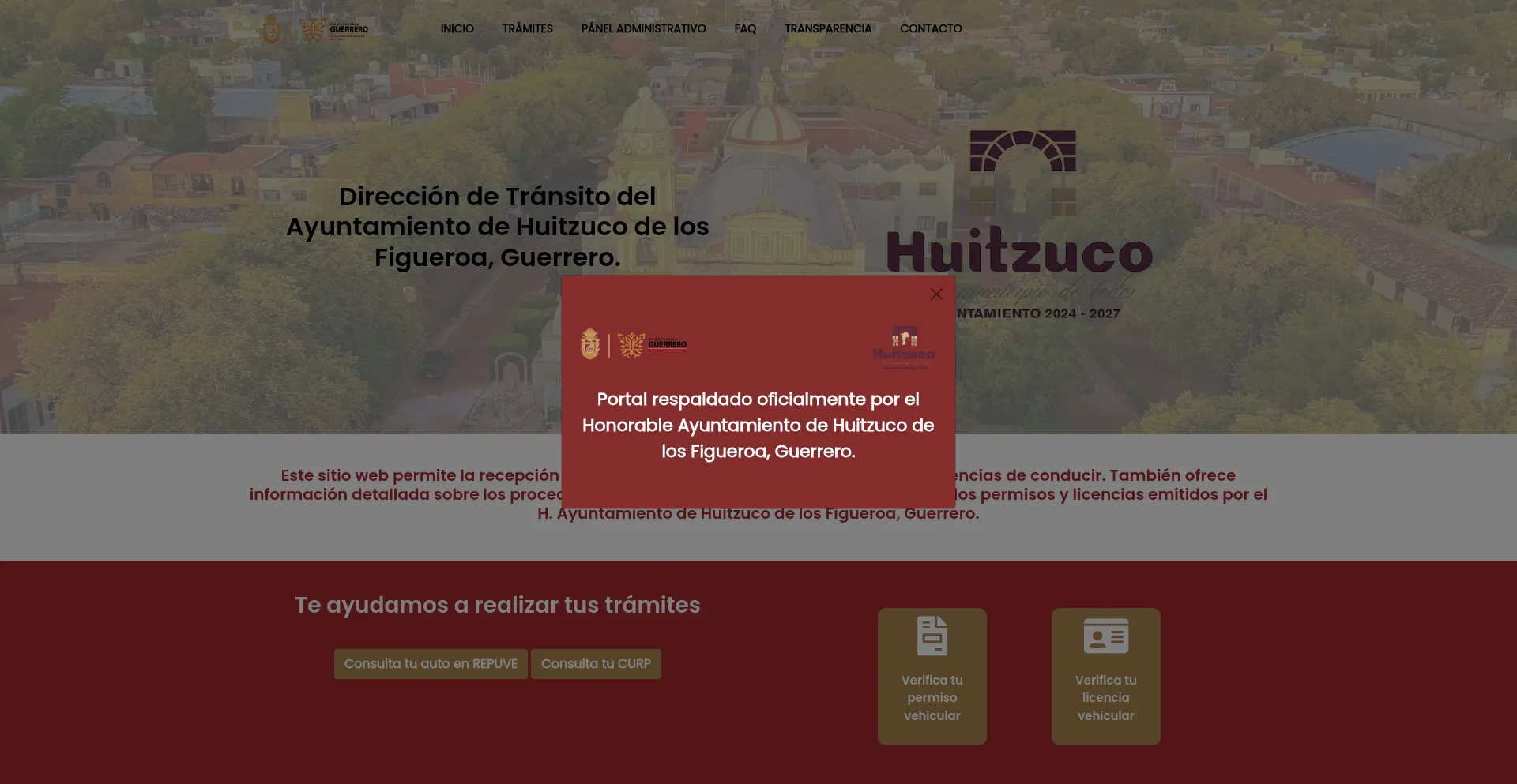 Website screenshot of Direcciondetransitohuitzucodelosfigueroa.gob.mx