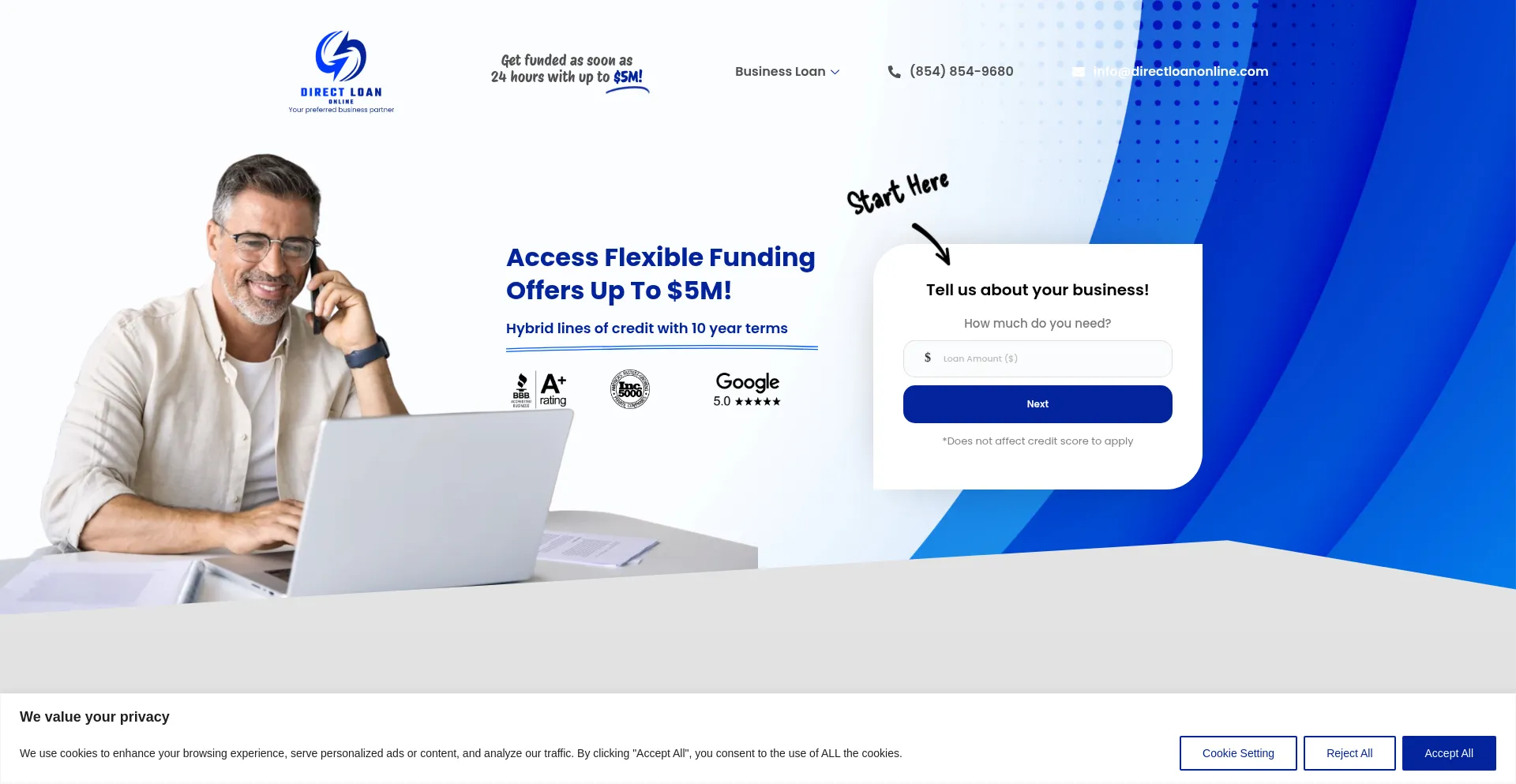 Website screenshot of Directloanonline.com