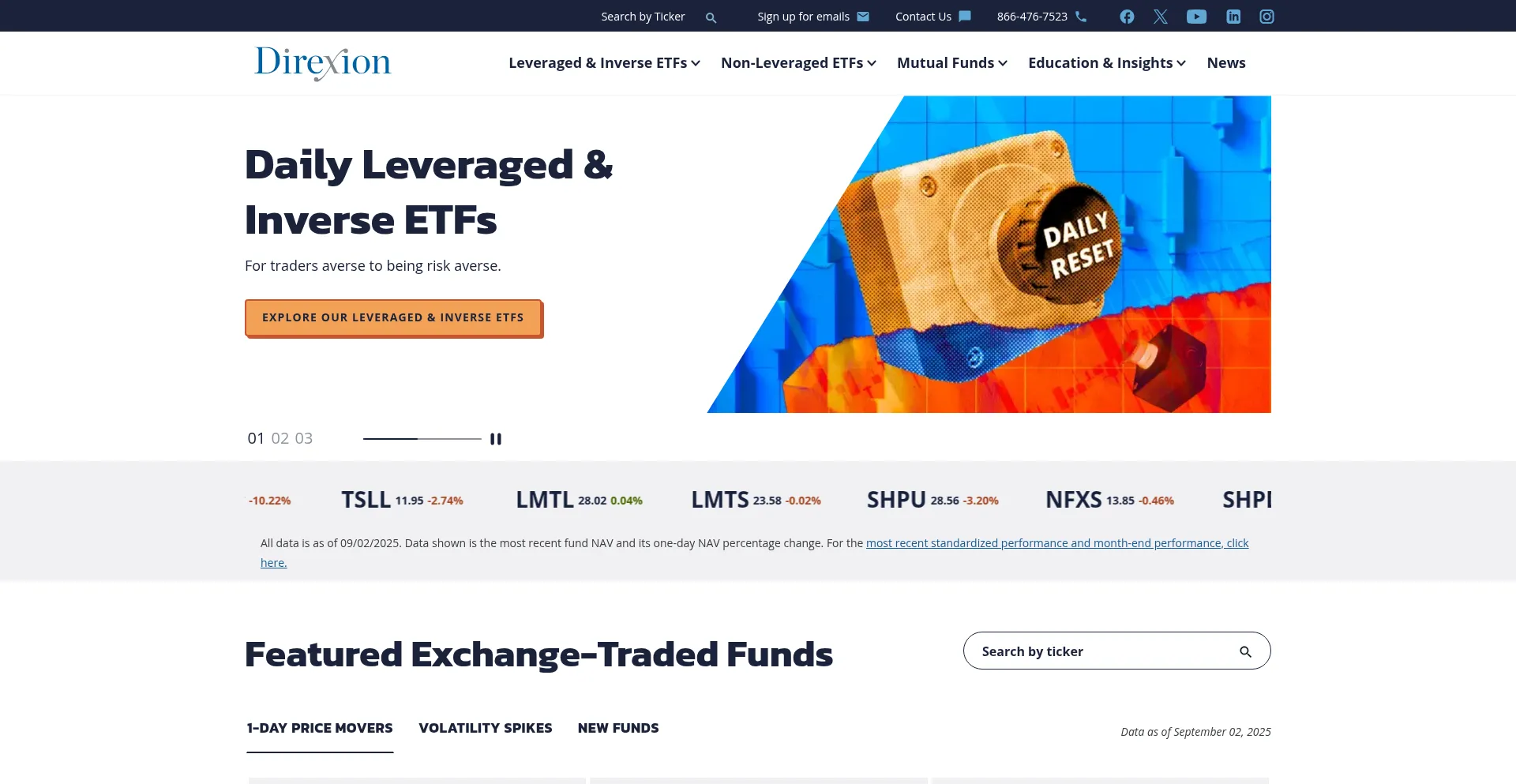 Website screenshot of Direxion.com
