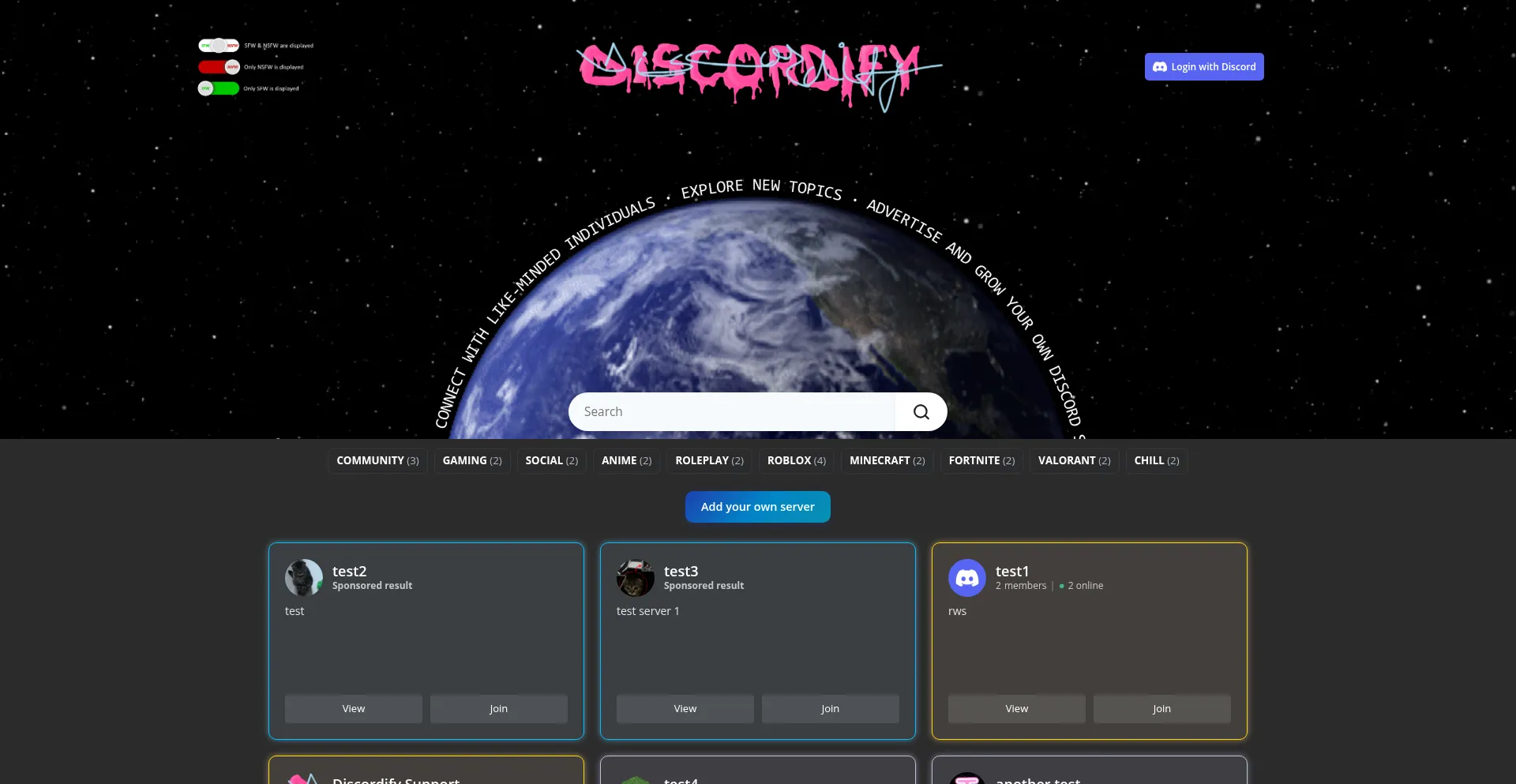 Website screenshot of Discordify.net