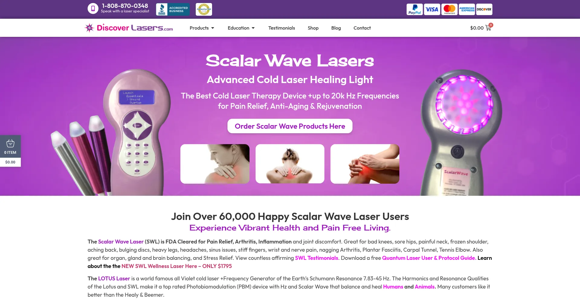 Website screenshot of Discoverlasers.com
