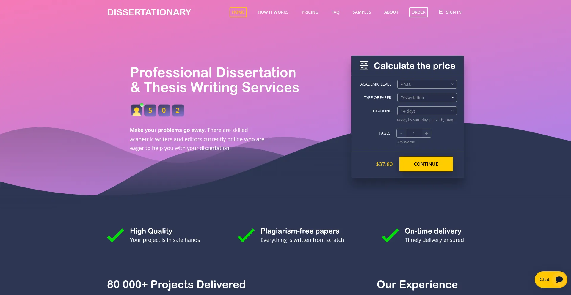 Website screenshot of Dissertationary.com
