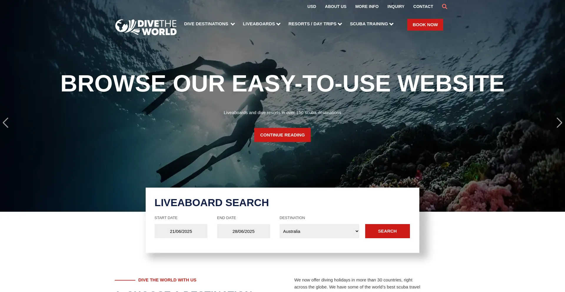 Website screenshot of Dive-the-world.com