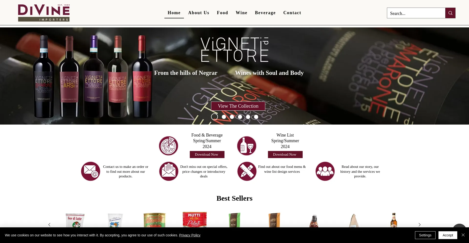 Website screenshot of Divineimporters.co.uk