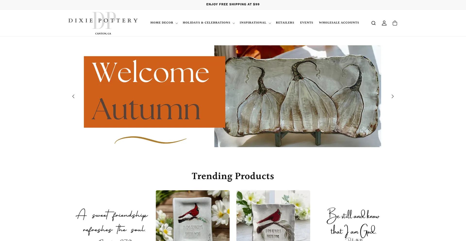 Website screenshot of Dixiepottery.com