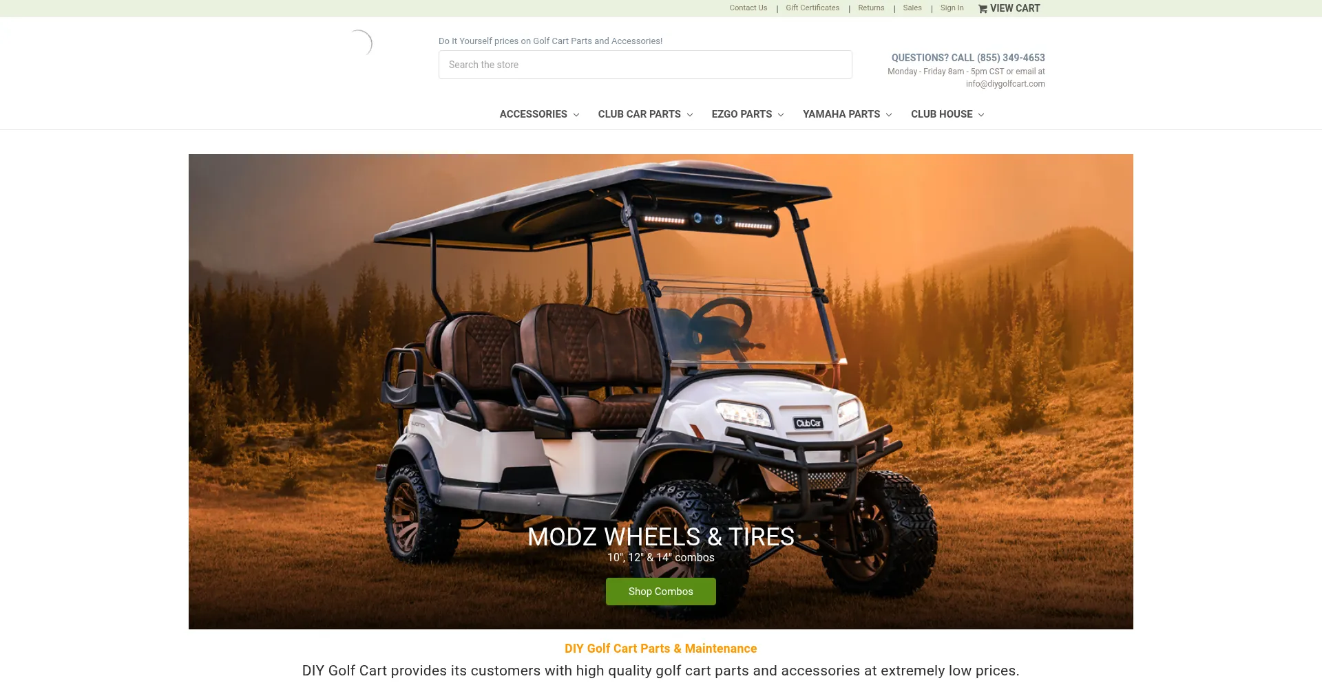 Website screenshot of Diygolfcart.com