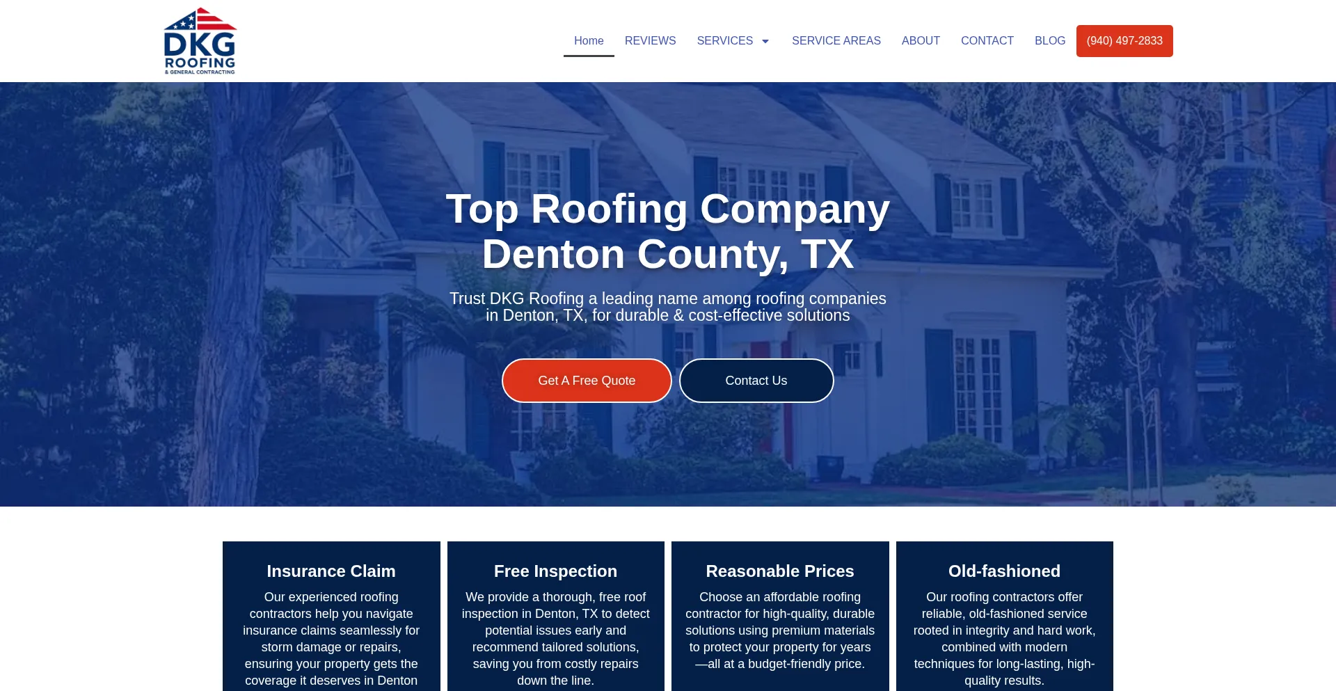 Website screenshot of Dkgroofing.com