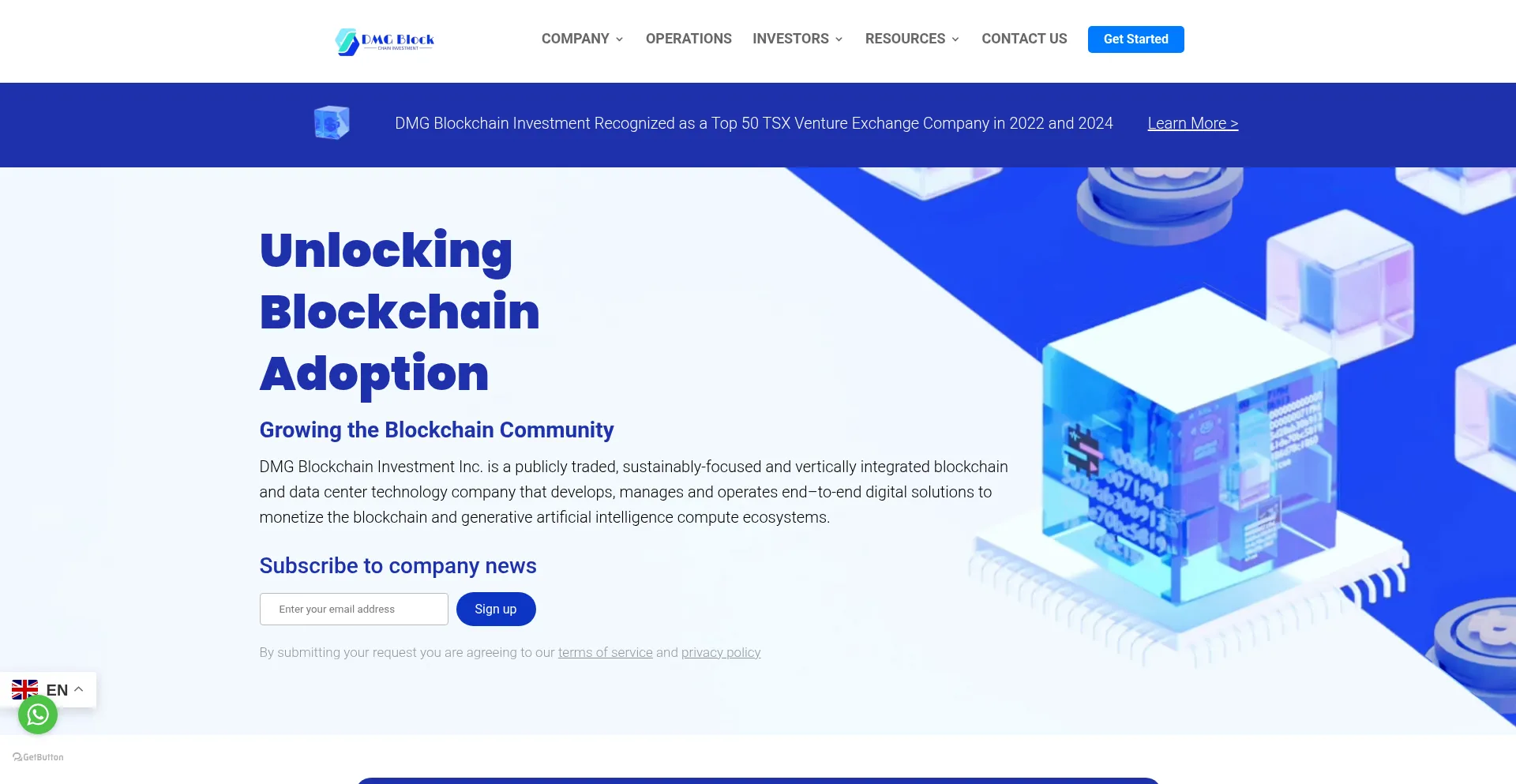 Website screenshot of Dmgblockchaininvt.pro