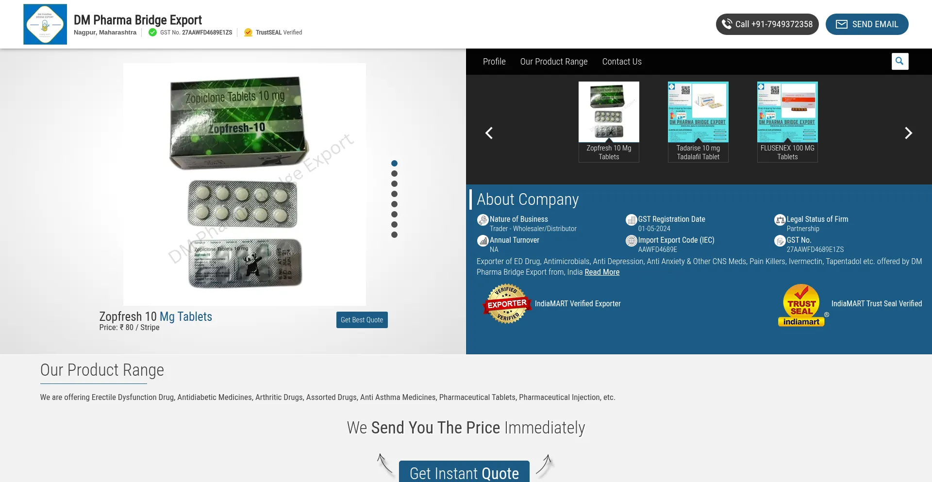 Website screenshot of Dmonlinemeds.com