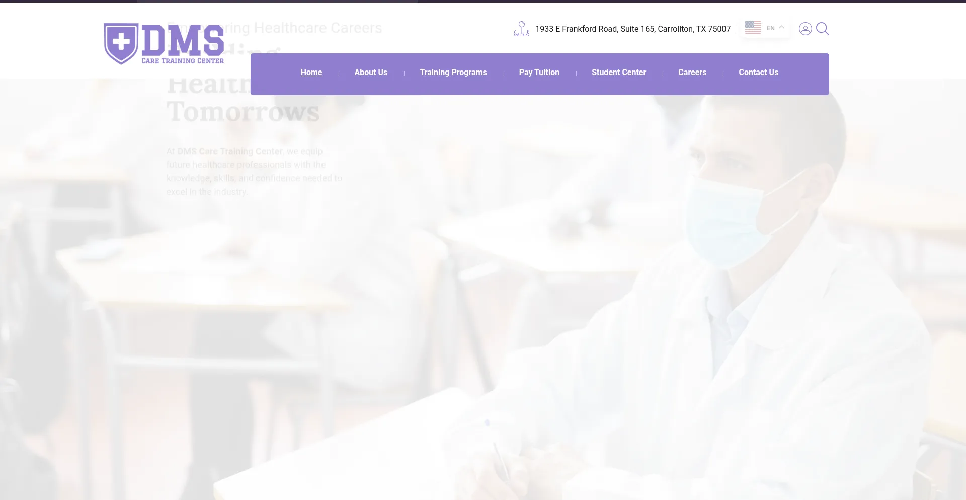 Website screenshot of Dmscareamerica.com