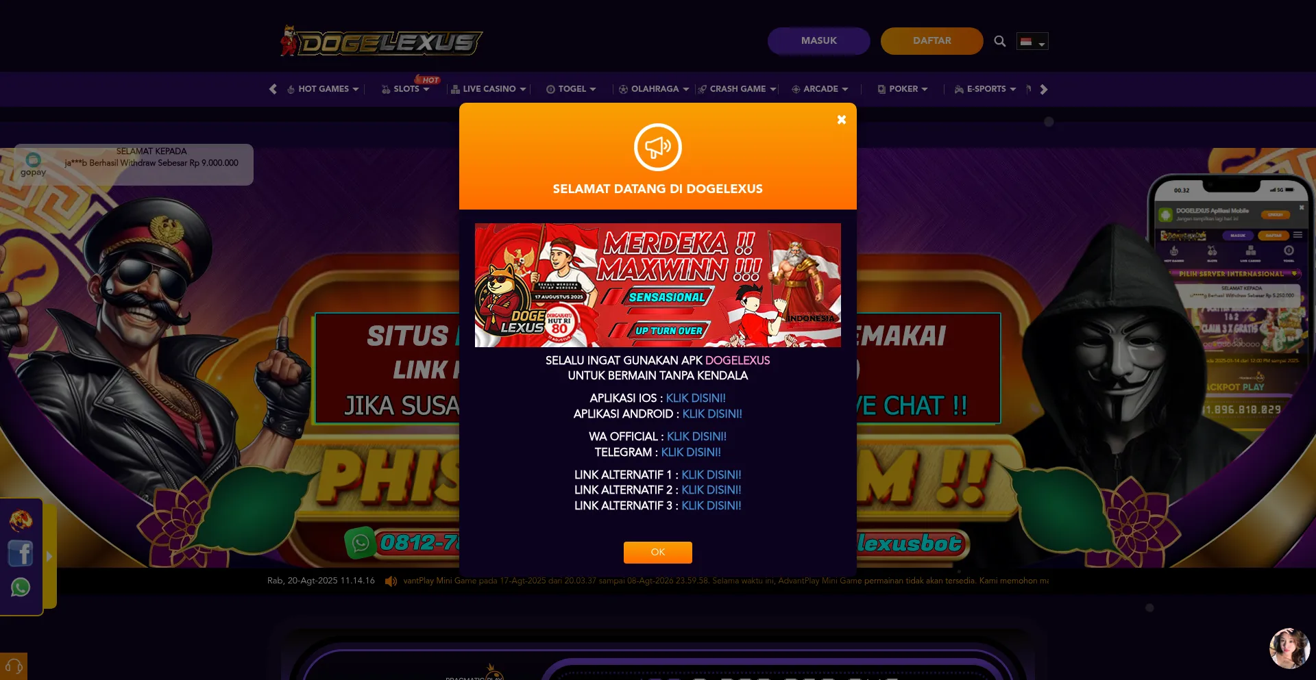 Website screenshot of Dogelexusvip.click
