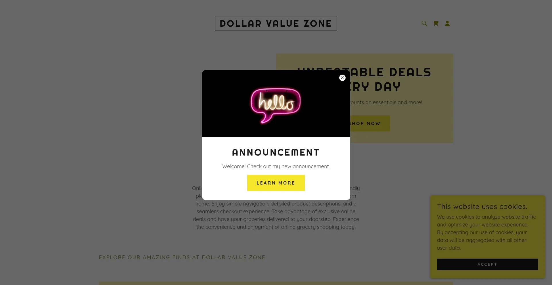 Website screenshot of Dollarvaluezone.com