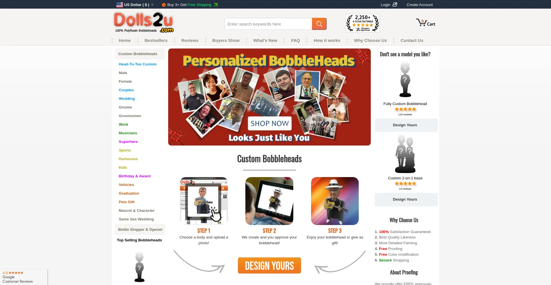 Website screenshot of Dolls2u.com